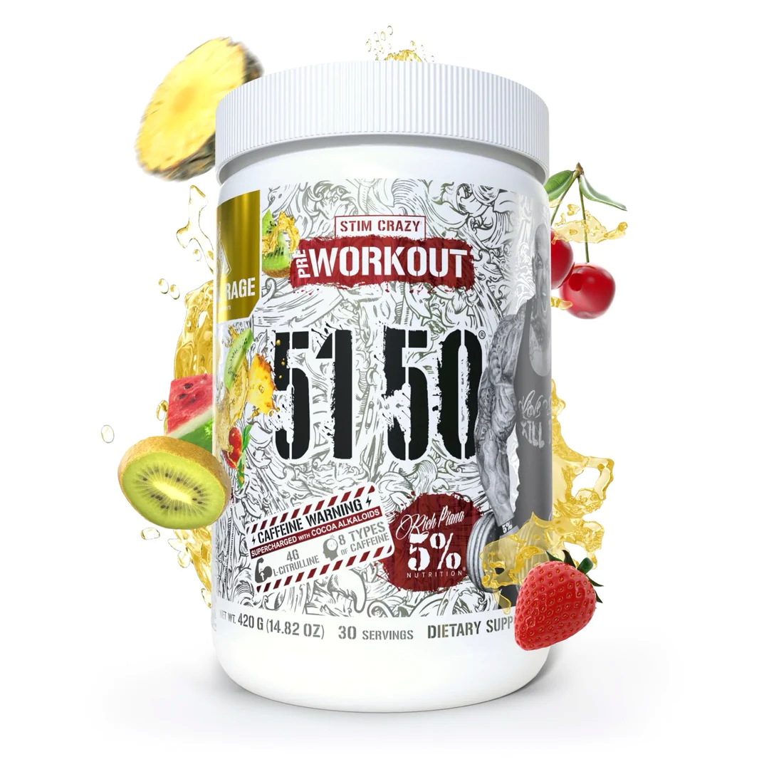 Pre-Workout, 5% Rich Piana, 51 50 Stim Crazy Pre-Workout, 30 Serviri