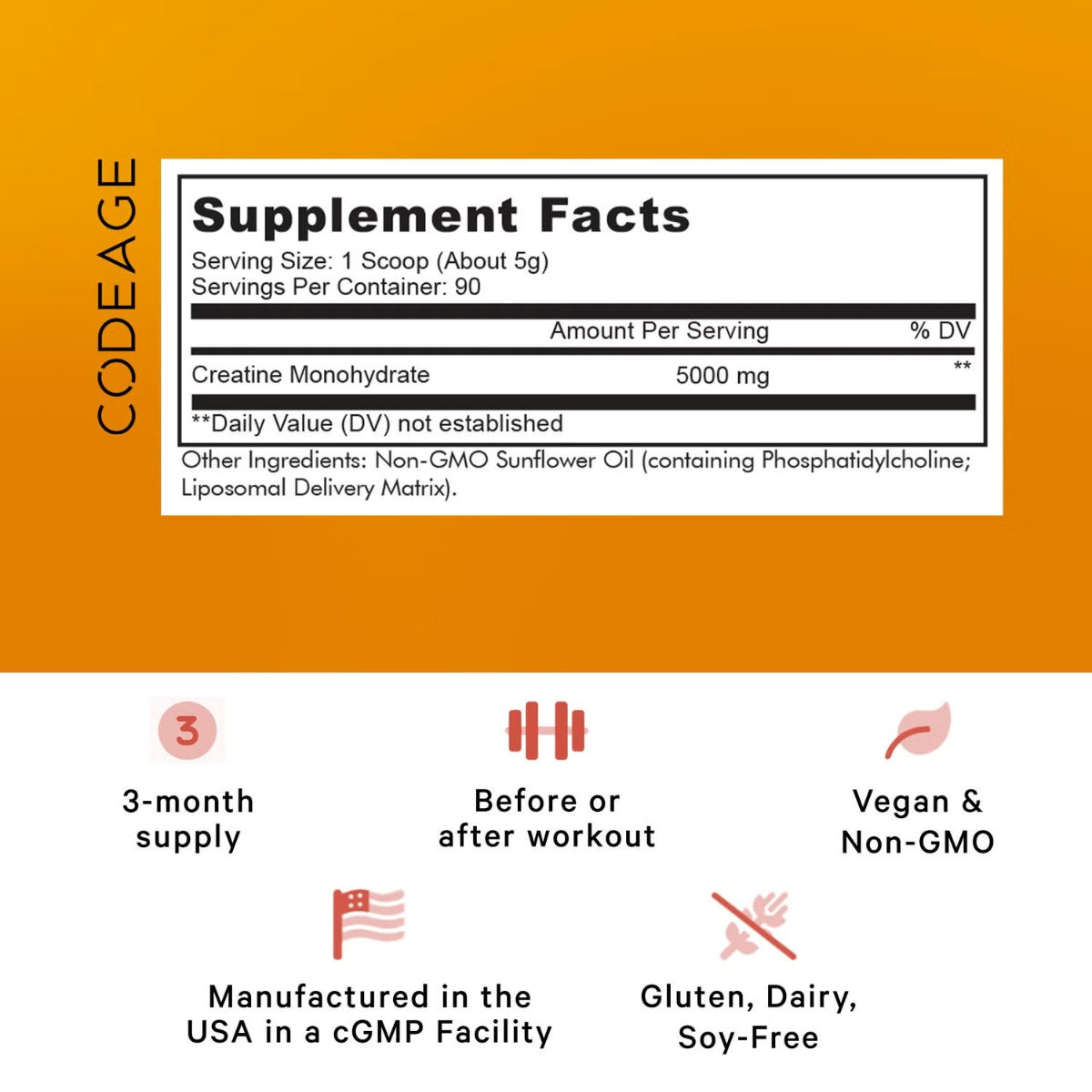 Creatină Monohidrată Lipozomală, CodeAge, Liposomal Creatine Sport, 455g