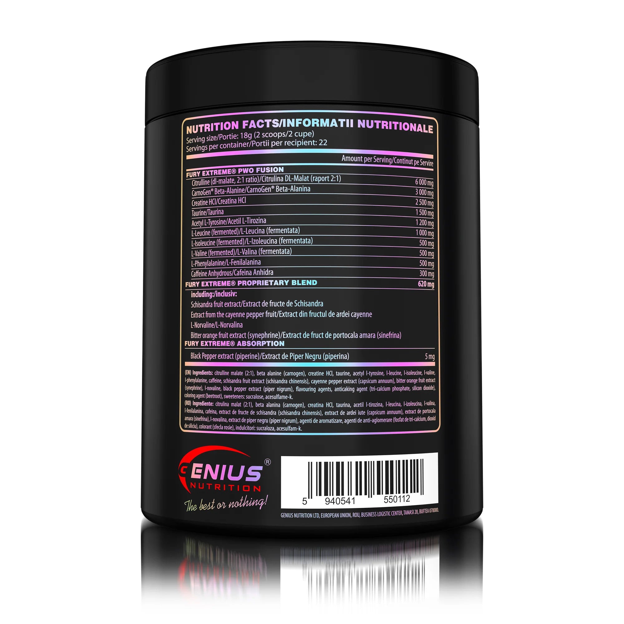 Pre-Workout, Genius Nutrition, Fury Extreme, 400g