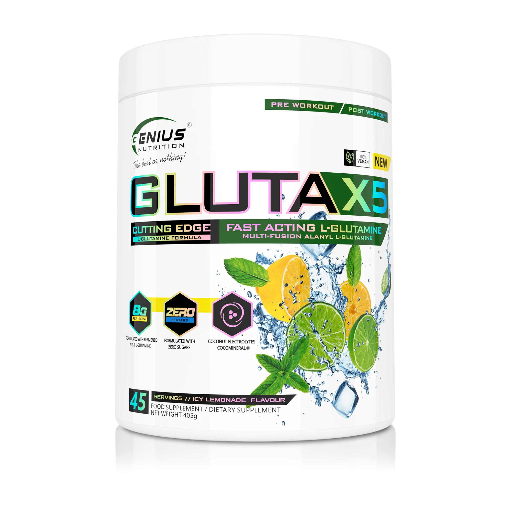 Glutamina Pudra, Genius Nutrition, Gluta-X5, 405g