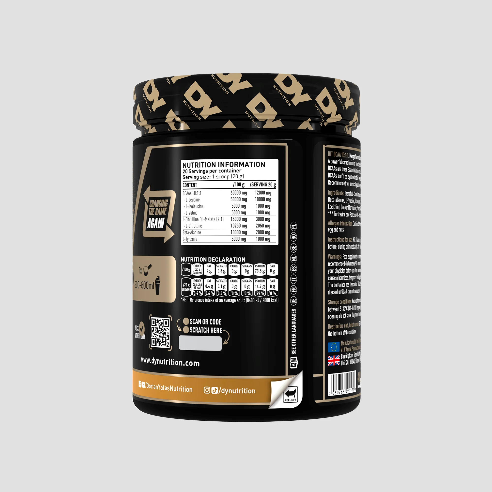 Aminoacizi BCAA, Dorian Yates, HIT BCAA 10:1:1, 400g