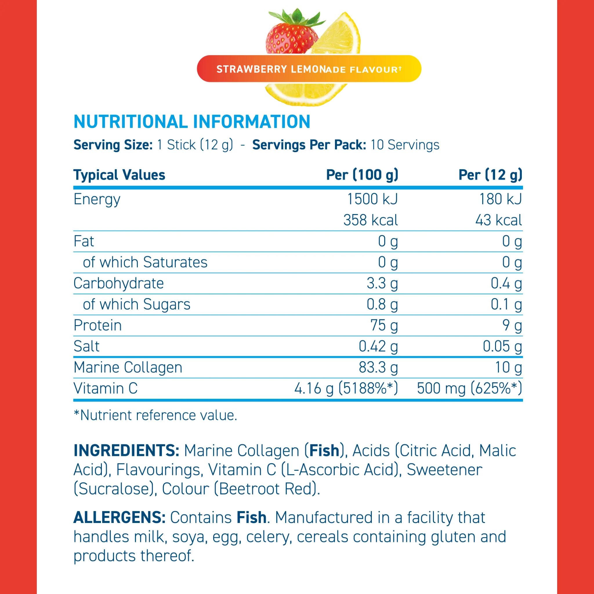Colagen Marin, Applied Nutrition, Marine Collagen Sticks, 10x12g