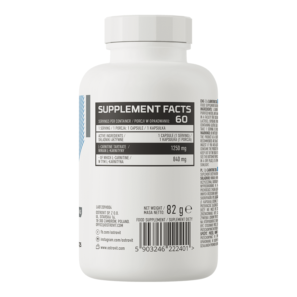 L-Carnitina Capsule, OstroVit, L-Carnitina 1250mg, 60 Capsule