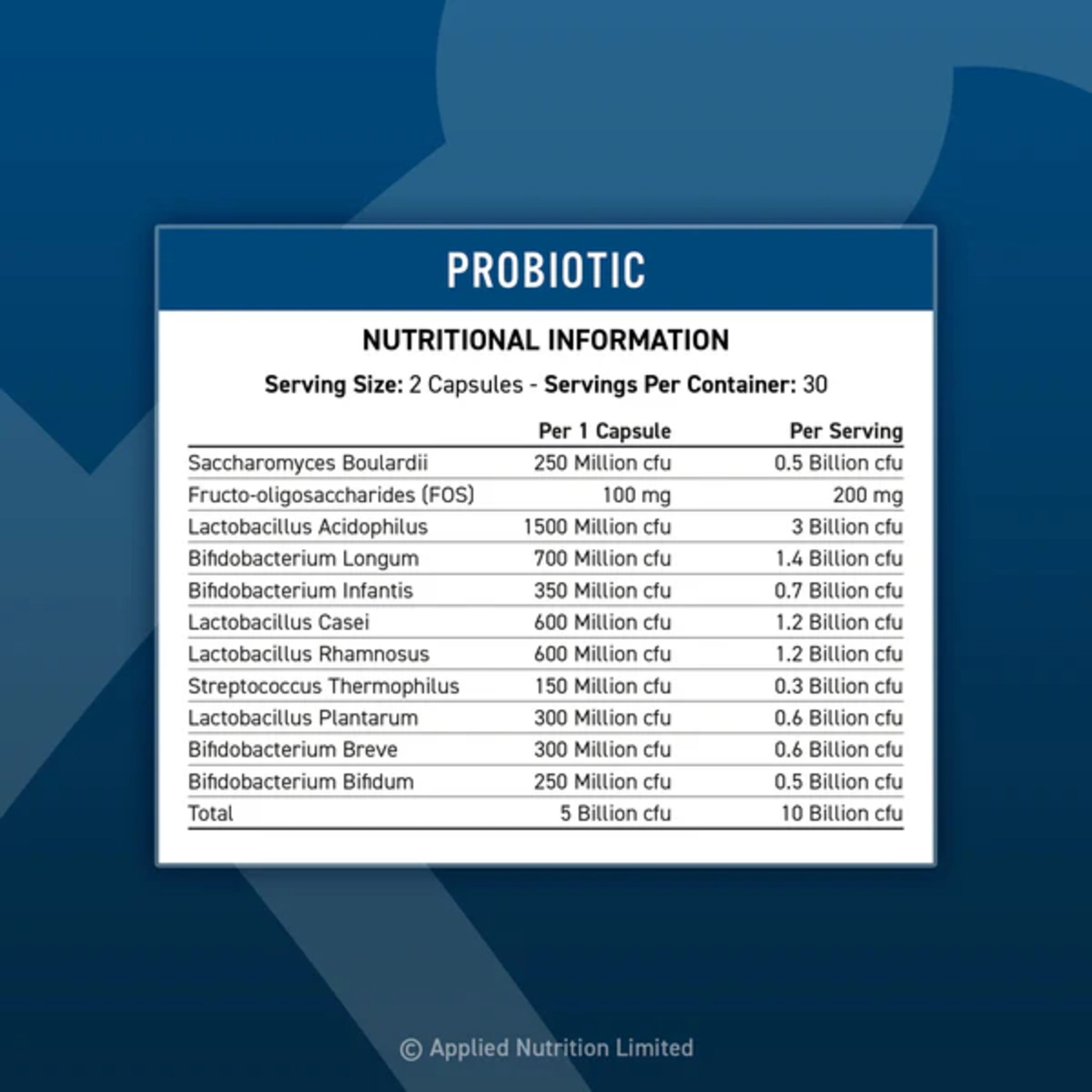 Fibre Probiotice, Applied Nutrition, Probiotic Advanced Multi-Strain Formula, 60 Capsule