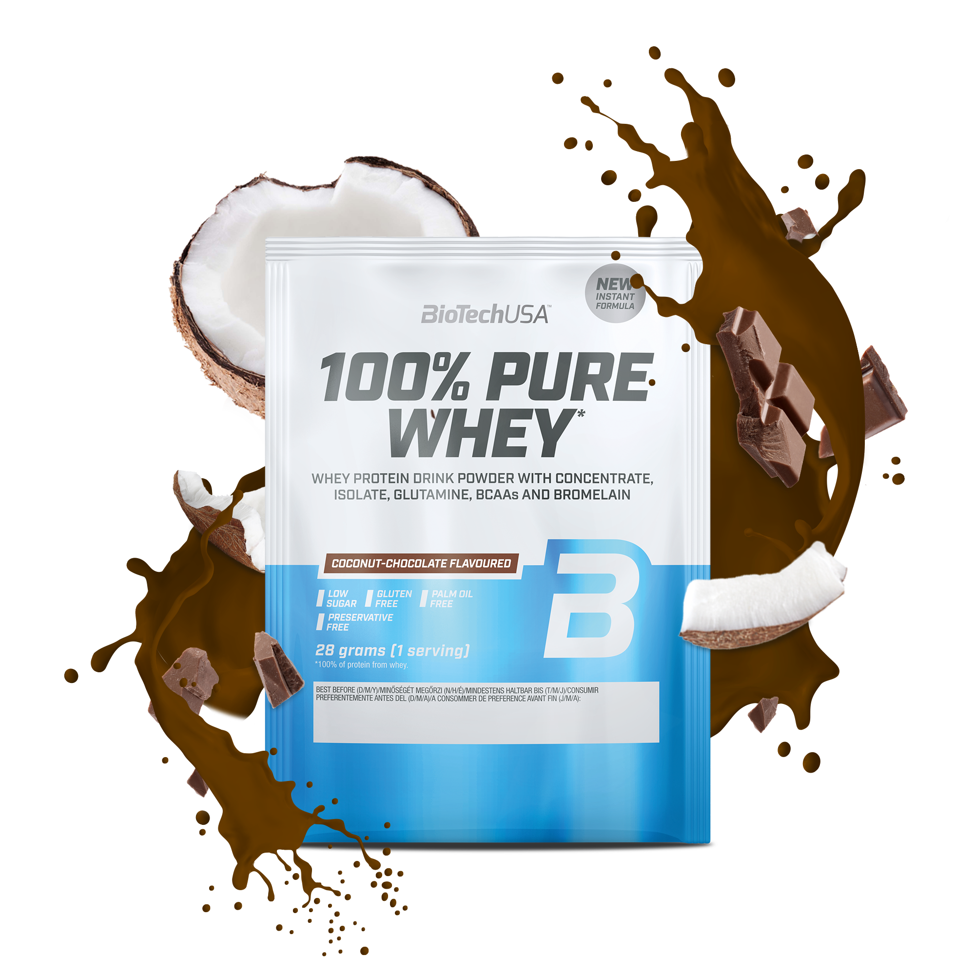 Proteina din zer, BioTechUSA, 100% Pure Whey, 28g, Coconut Chocolate