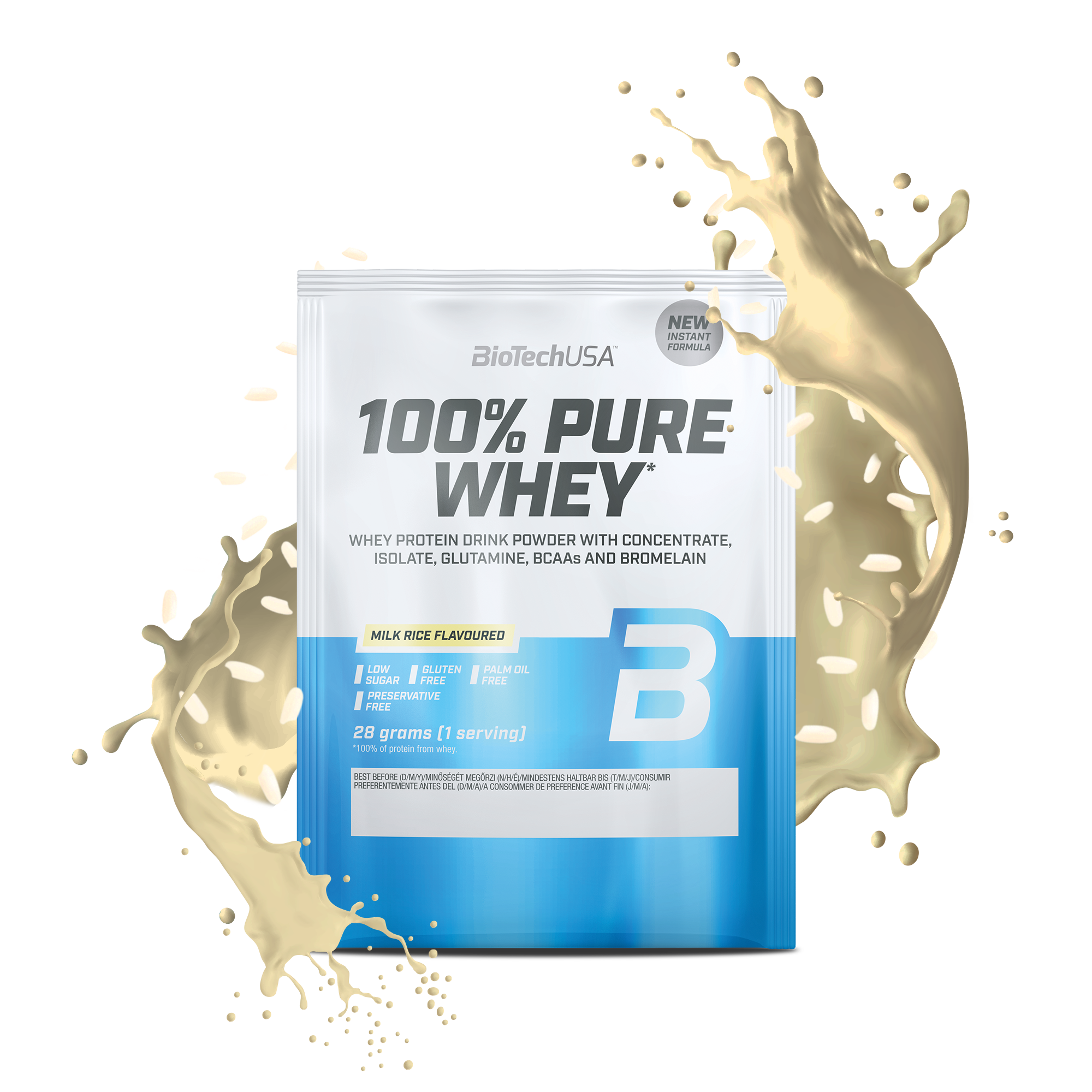 Proteina din zer, BioTechUSA, 100% Pure Whey, 28g, Milk Rice