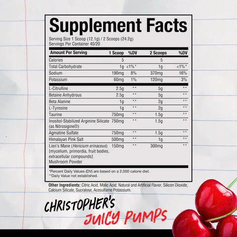 Pre-Workout fara Stimulenti, RAW Nutrition, Christopher's Juicy Pumps Stim-Free, 480g