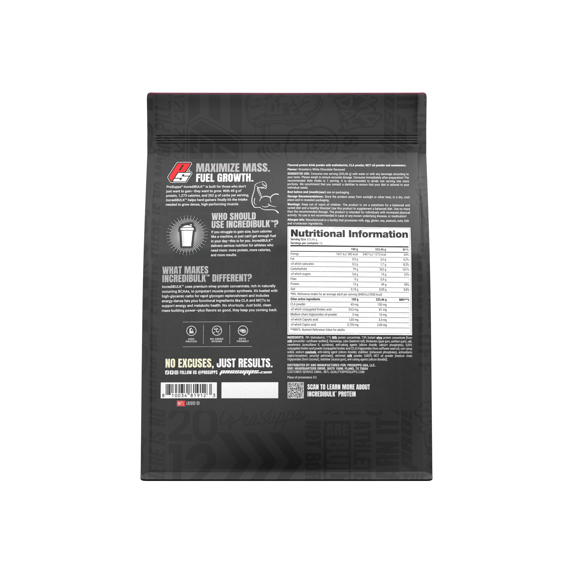 Proteina Masa Musculara, ProSupps, IncrediBULK, Mass Gainer, 5540g