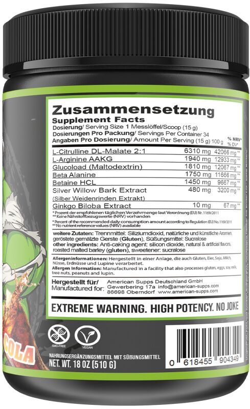 Pre-Workout fara Cafeina, American Supps, Undisputed Pump, 510g