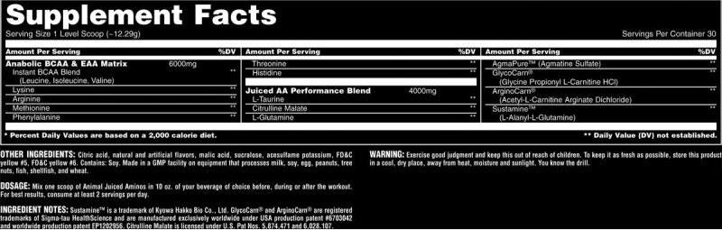 Aminoacizi pulbere, Universal, Animal Juiced Aminos, 376g