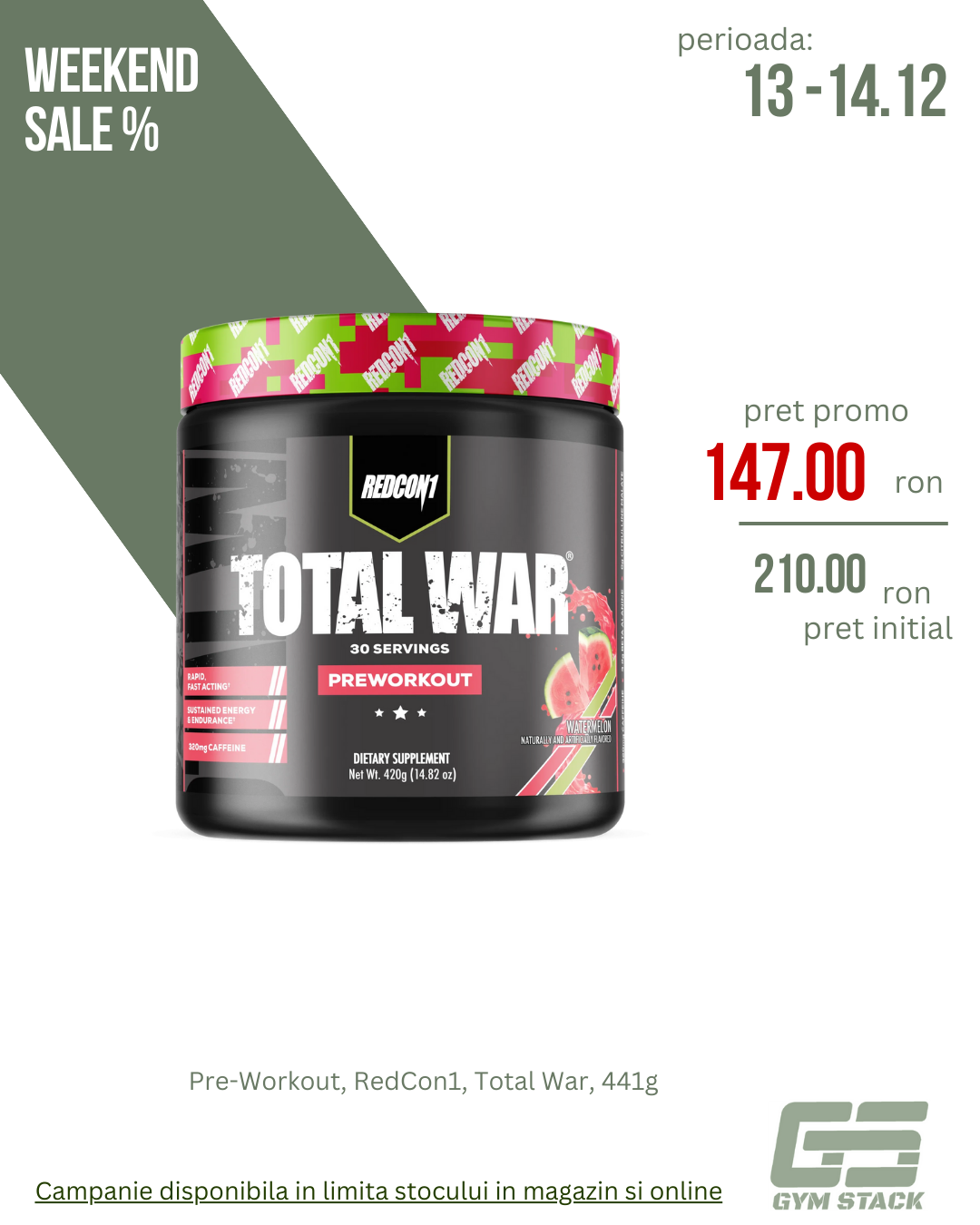 Pre-Workout, RedCon1, Total War, 441g
