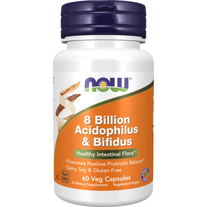 Acidophilus și Bifidus 8 miliarde, Now Foods, 8 Billion Acidophilus & Bifidus, 60 capsule