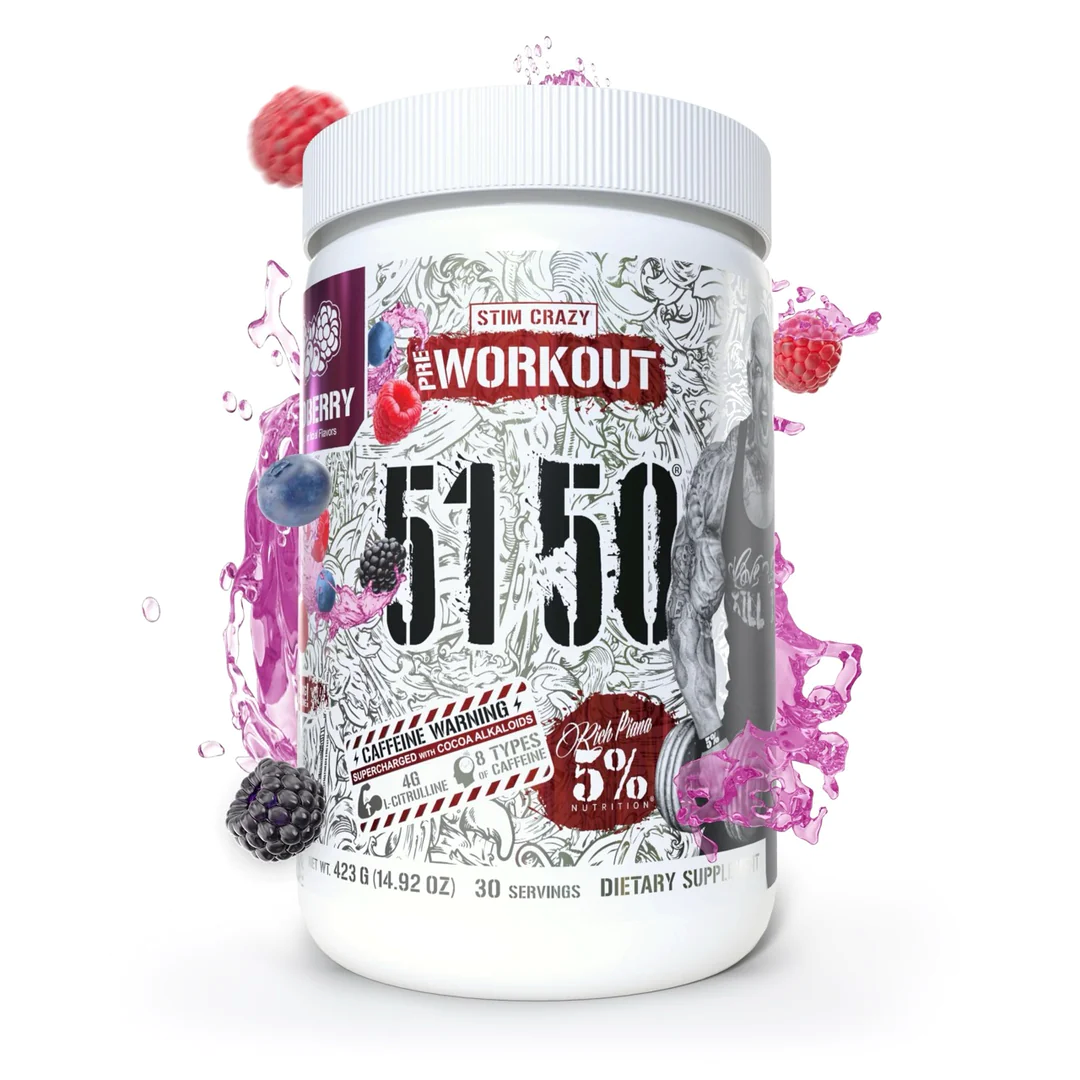 Pre-Workout, 5% Rich Piana, 51 50 Stim Crazy Pre-Workout, 30 Serviri