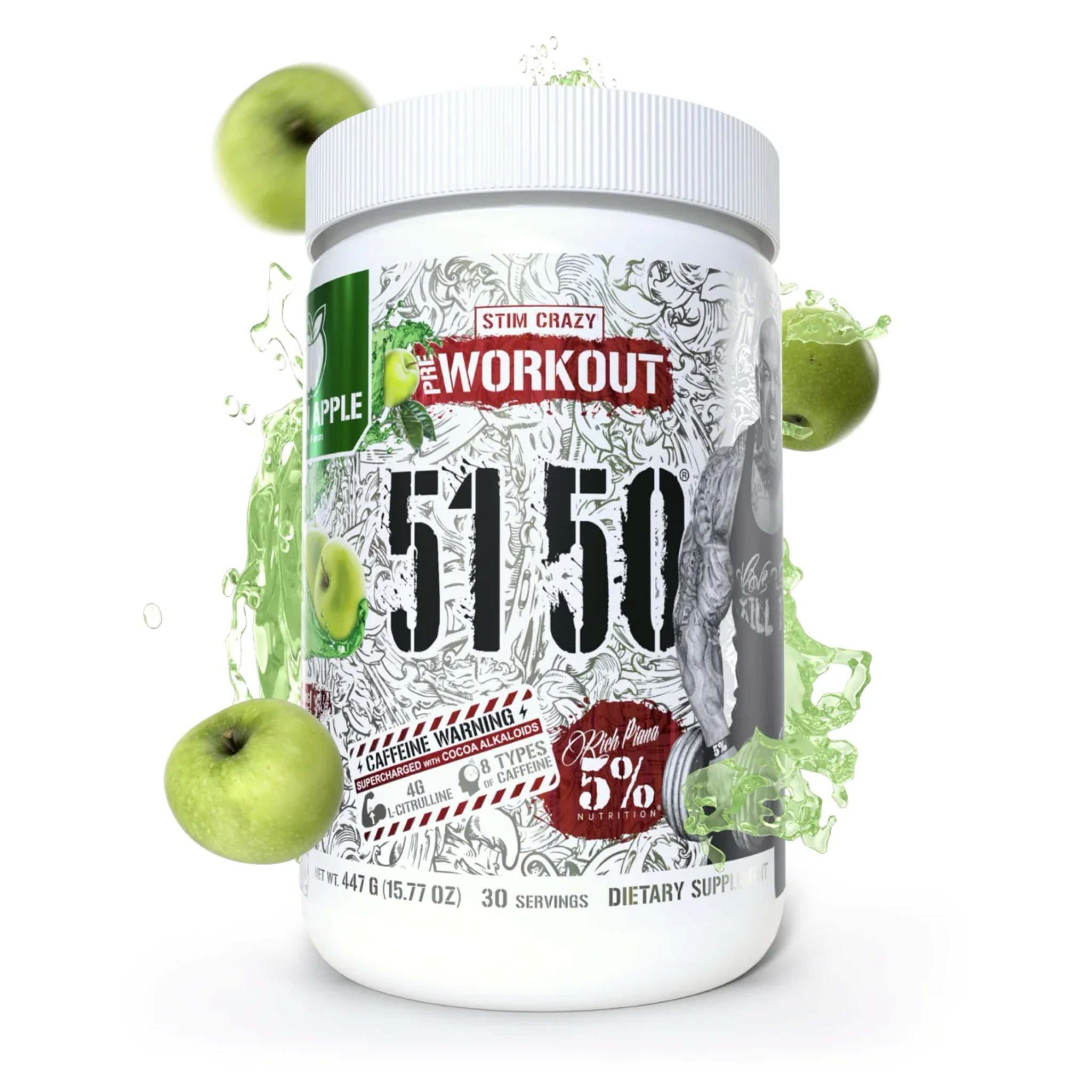 Pre-Workout, 5% Rich Piana, 51 50 Stim Crazy Pre-Workout, 375g