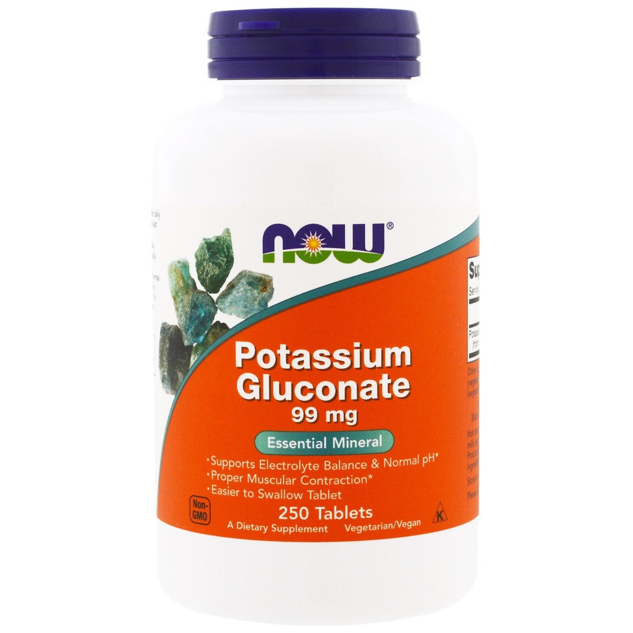 Potasiu Gluconat, Now Foods, Potassium Gluconate 99mg, 250 Tablete