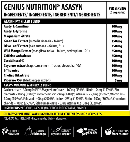 Arzator de Grasimi, Genius Nutrition, Asasyn Fat Killer, 180 Caps