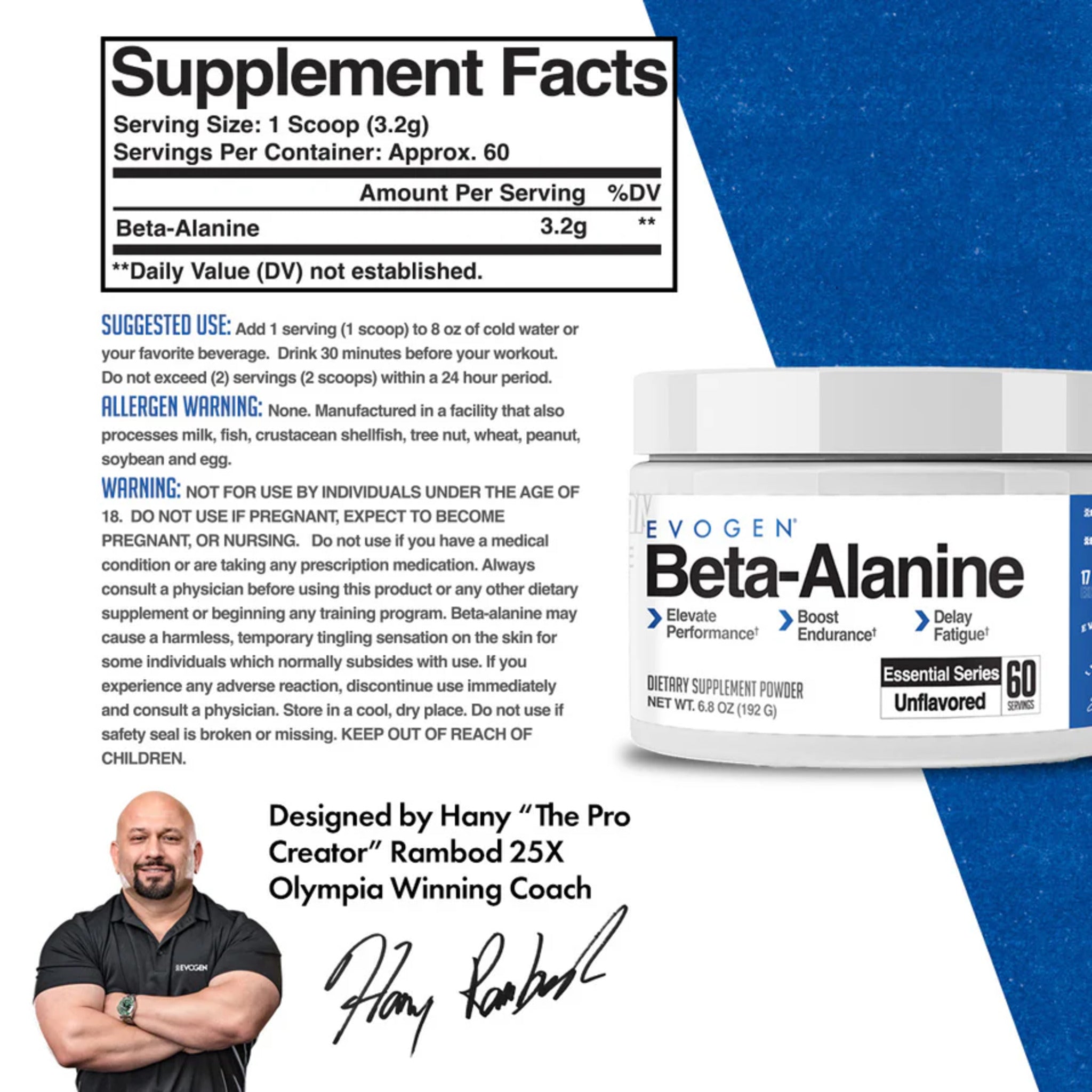 Beta-Alanina Pudra, Evogen, Beta-Alanine, 192g