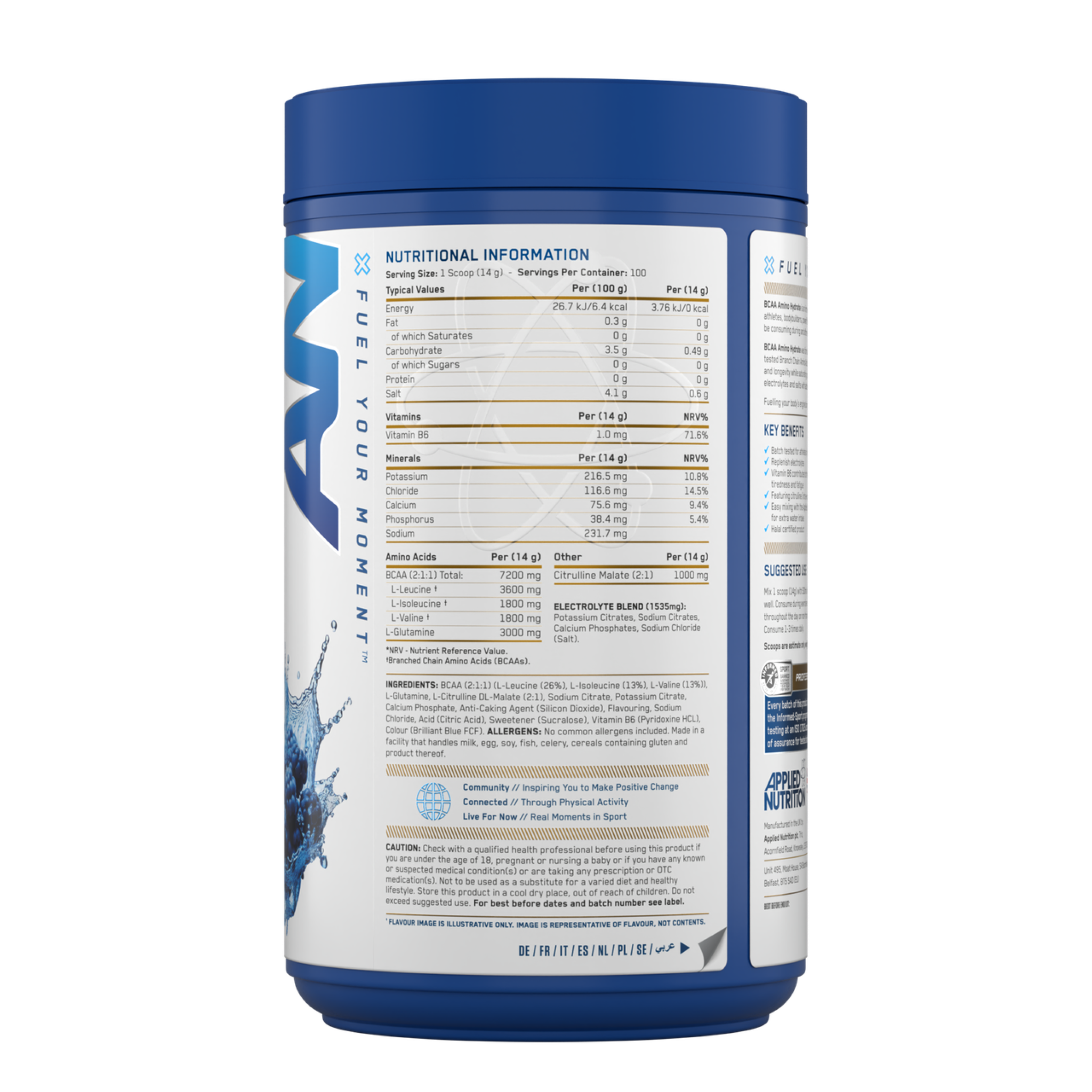 Aminoacizi pudra BCAA, Applied Nutrition, BCAA Amino-Hydrate, 1400g