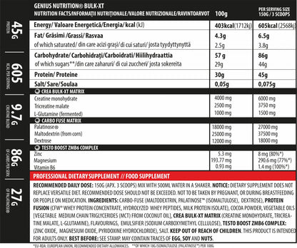 Supliment Masa Musculara, Genius Nutrition, Bulk-XT, 4000g