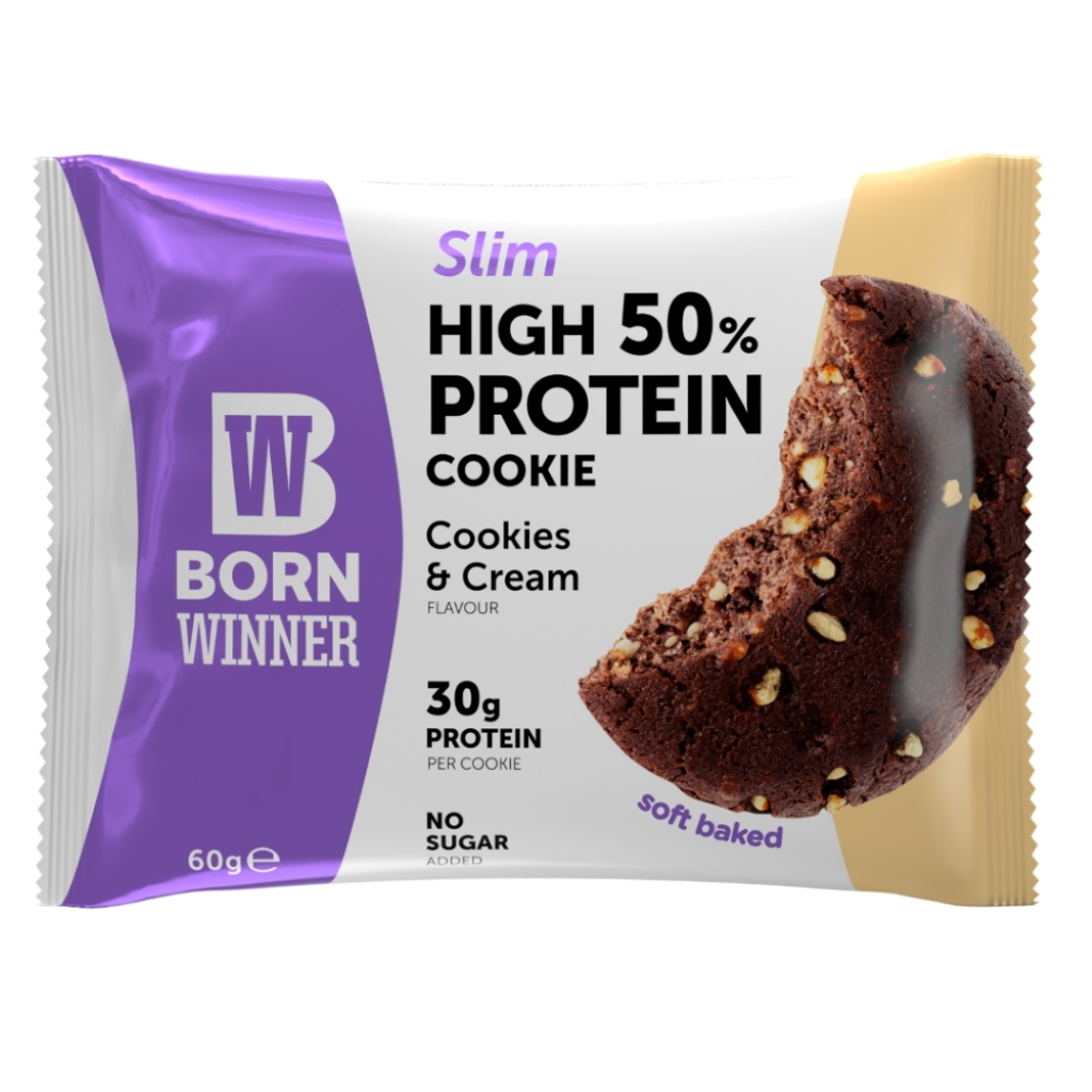 Prajitura Proteica, Born Winner, Slim, High Protein 50%, 60g, Cookies & Cream