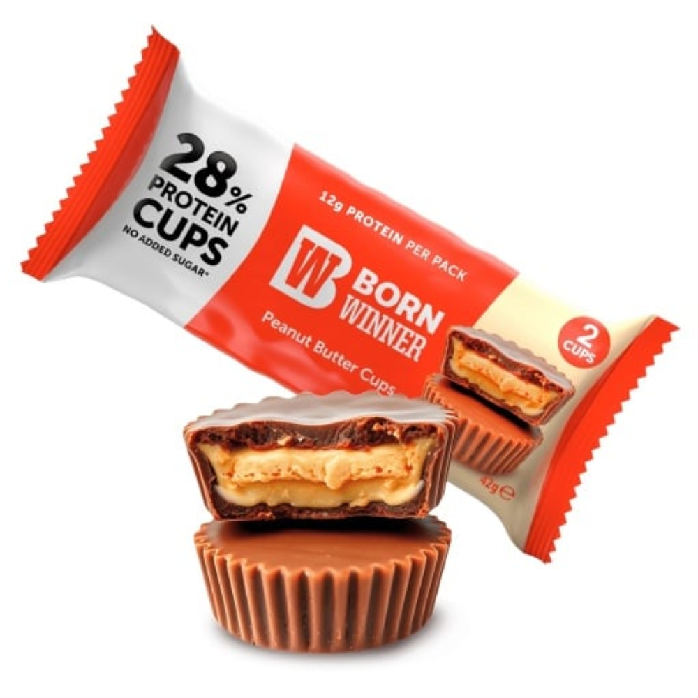Cupe Proteice, Born Winner, 28% Protein Cups, Chocolate Cups with Peanut Butter, 2 x 21g