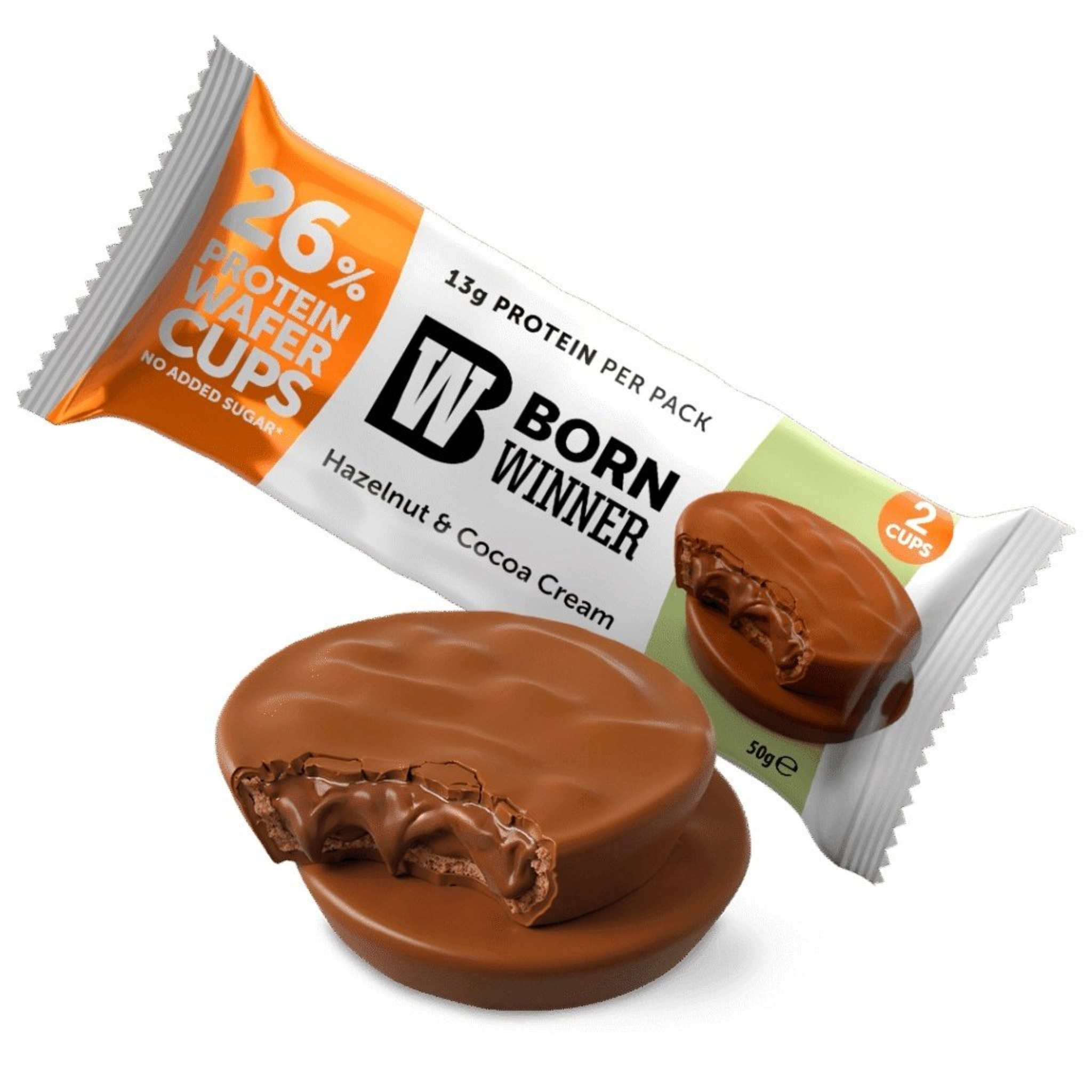 Cupe Proteice, Born Winner, 26% Protein Cups, Crunchy Cups with Hazelnut Cream, 2 x 25g