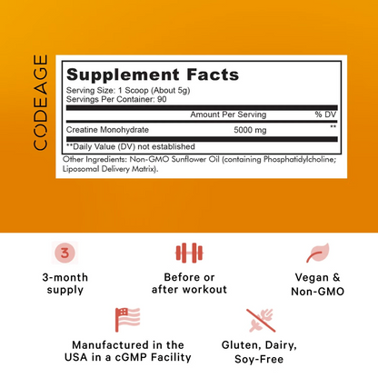 Creatină Monohidrată Lipozomală, CodeAge, Liposomal Creatine Sport, 455g