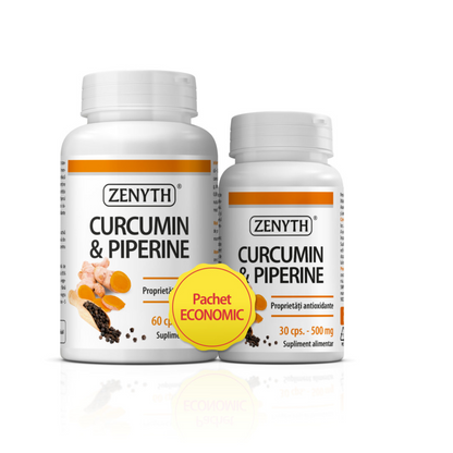 Zenyth Curcumin & Piperine, Pachet ECONOMIC, 60cps + 30cps