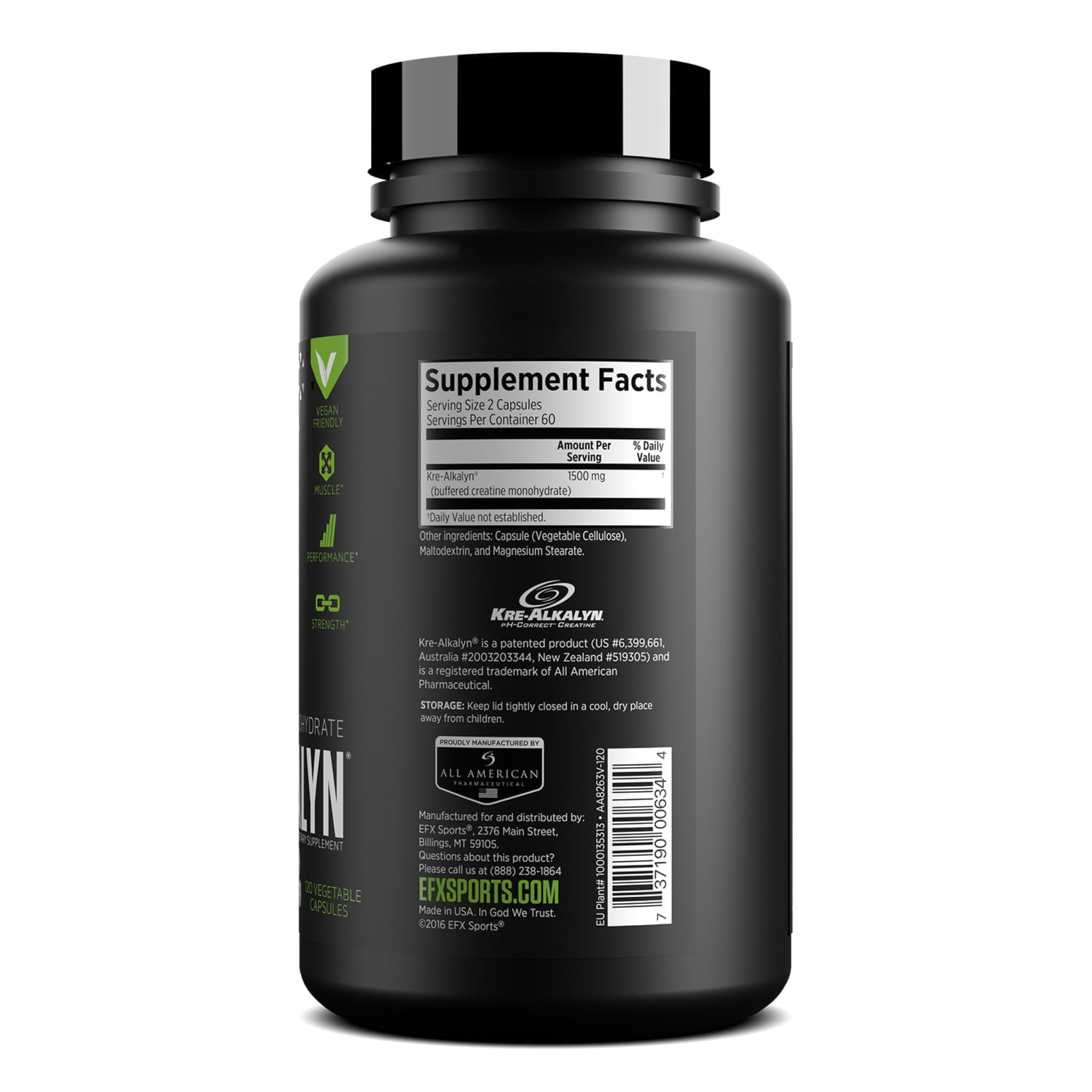 Creatina Kre-Alkalyn, EFX Sports, Kre-Alkalyn, 120 Capsule Vegetale