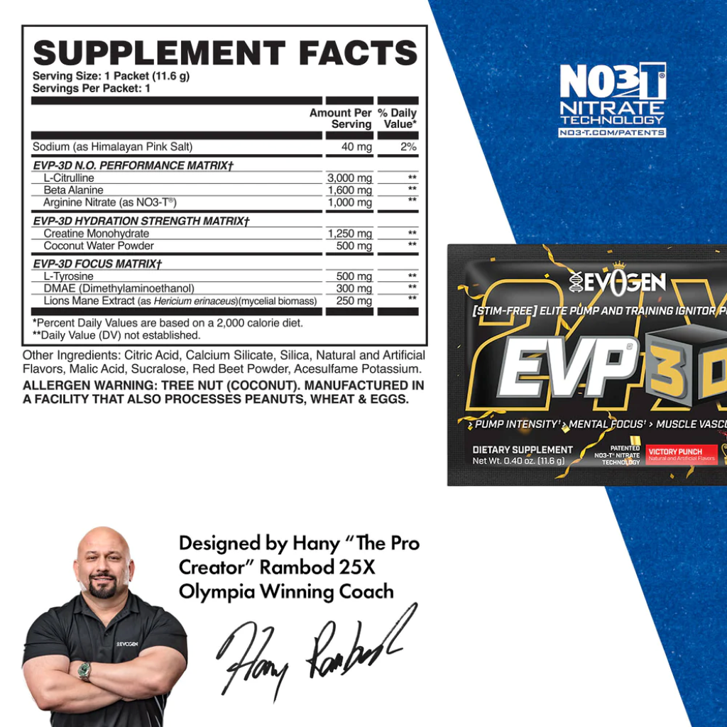 Pre-Workout fara Cafeina, Evogen, EVP 3D, 11.6g, 1 Serving