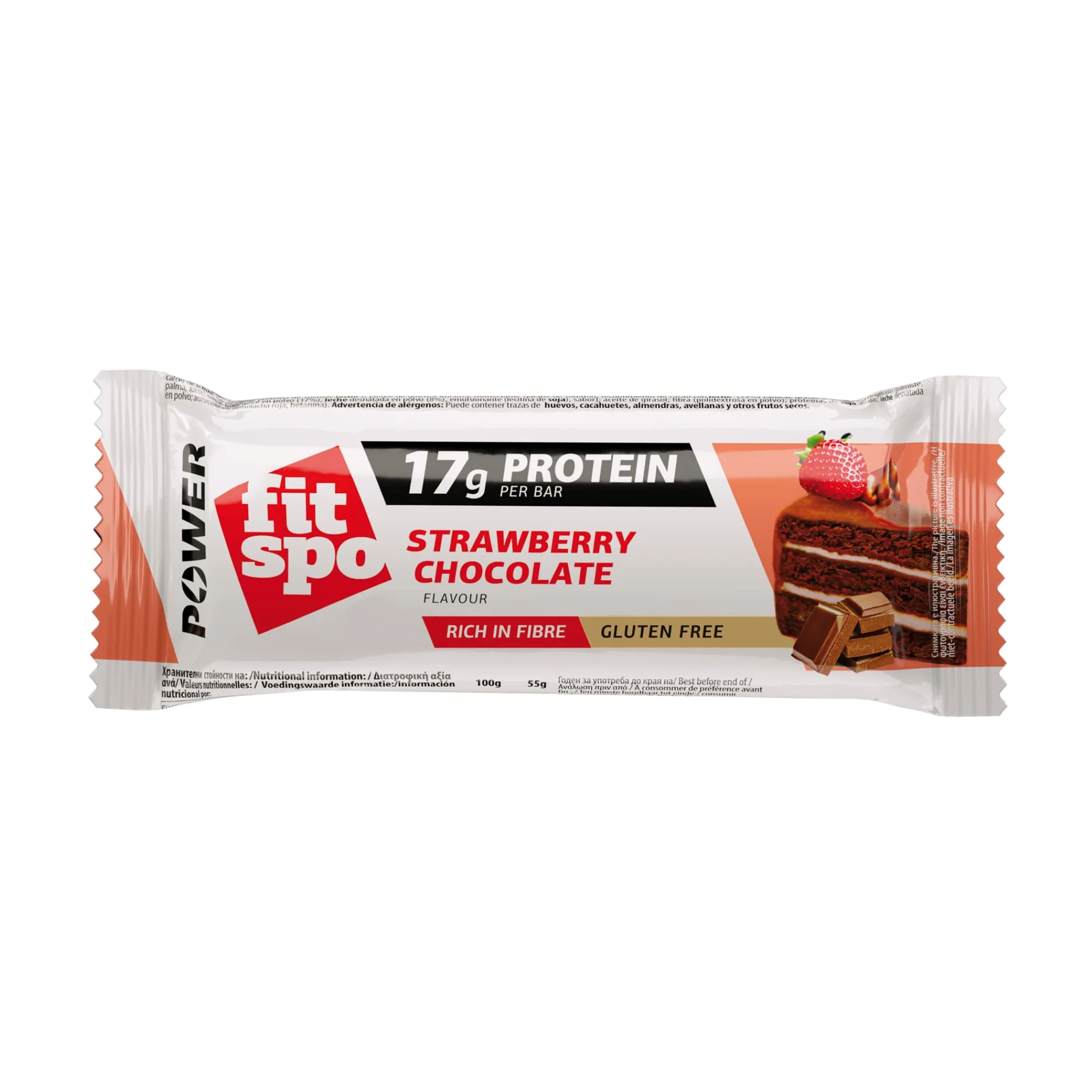 Baton Proteic, FitSpo, Protein Bar Power, 55g, Strawberry Chocolate