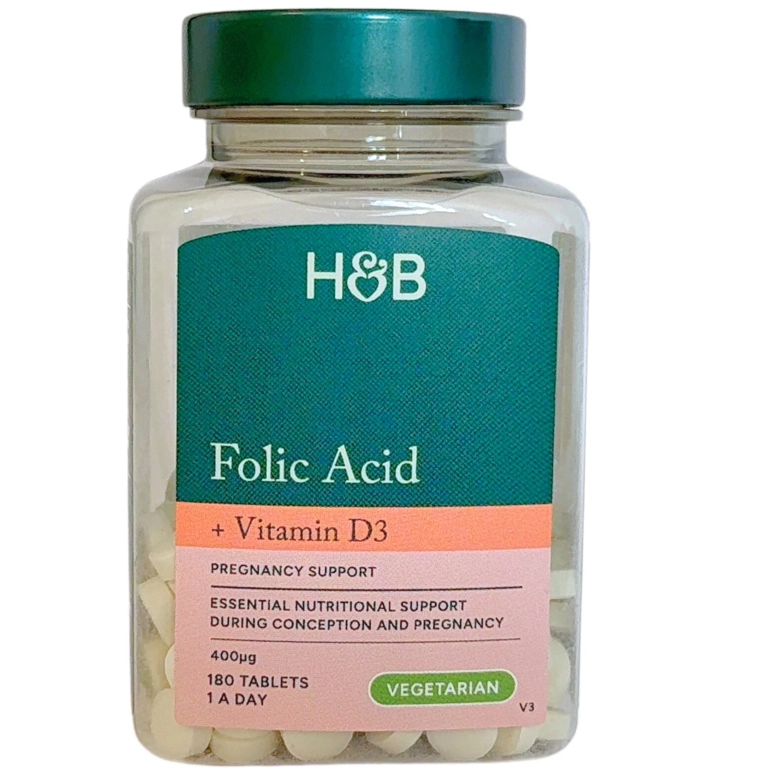Acid Folic & Vitamina D3, Holland & Barrett, Folic Acid + Vitamin D3, 180 Tablete