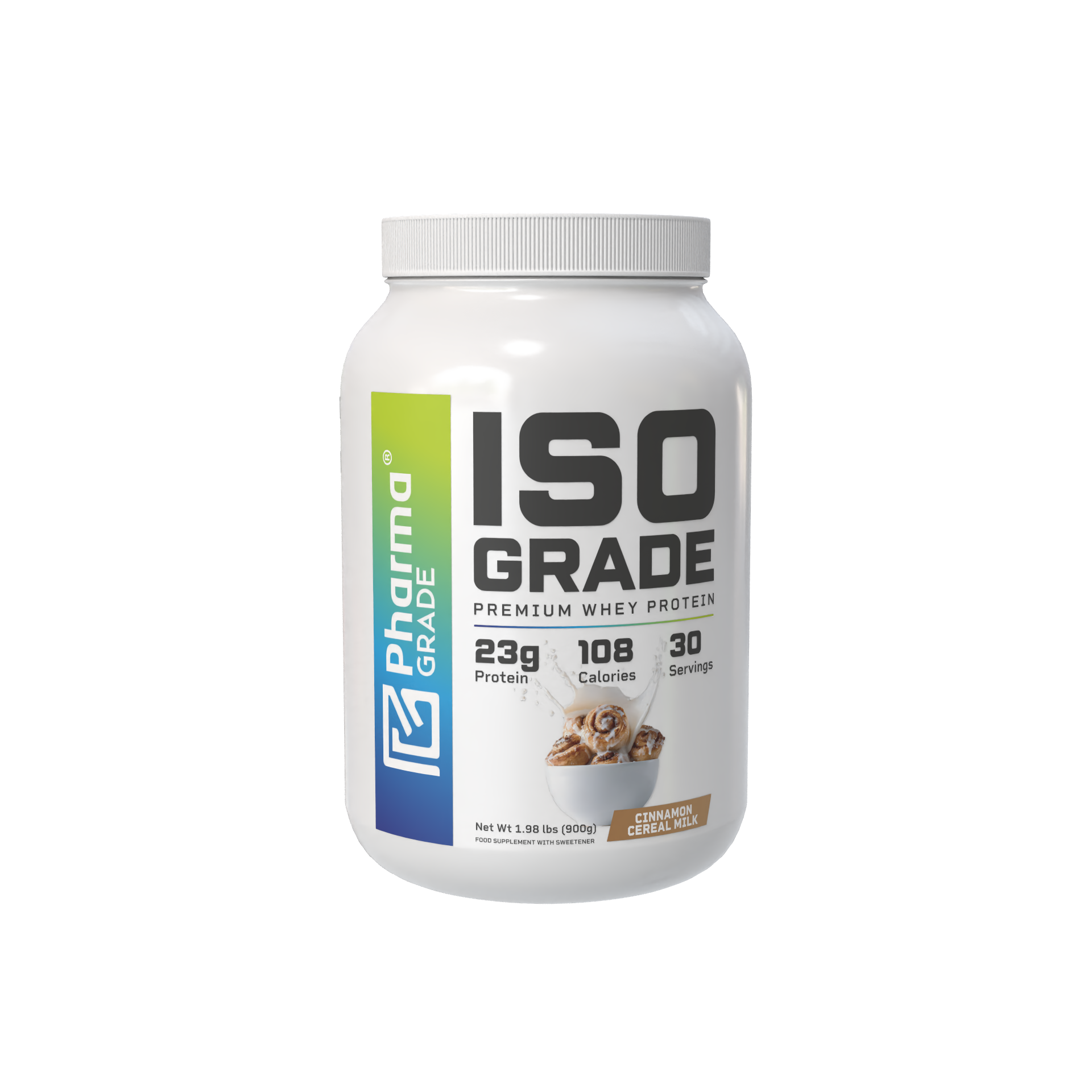 Pharma Grade ISO Grade Whey Protein aroma Cinnamon Cereal Milk 900g flacon frontal
