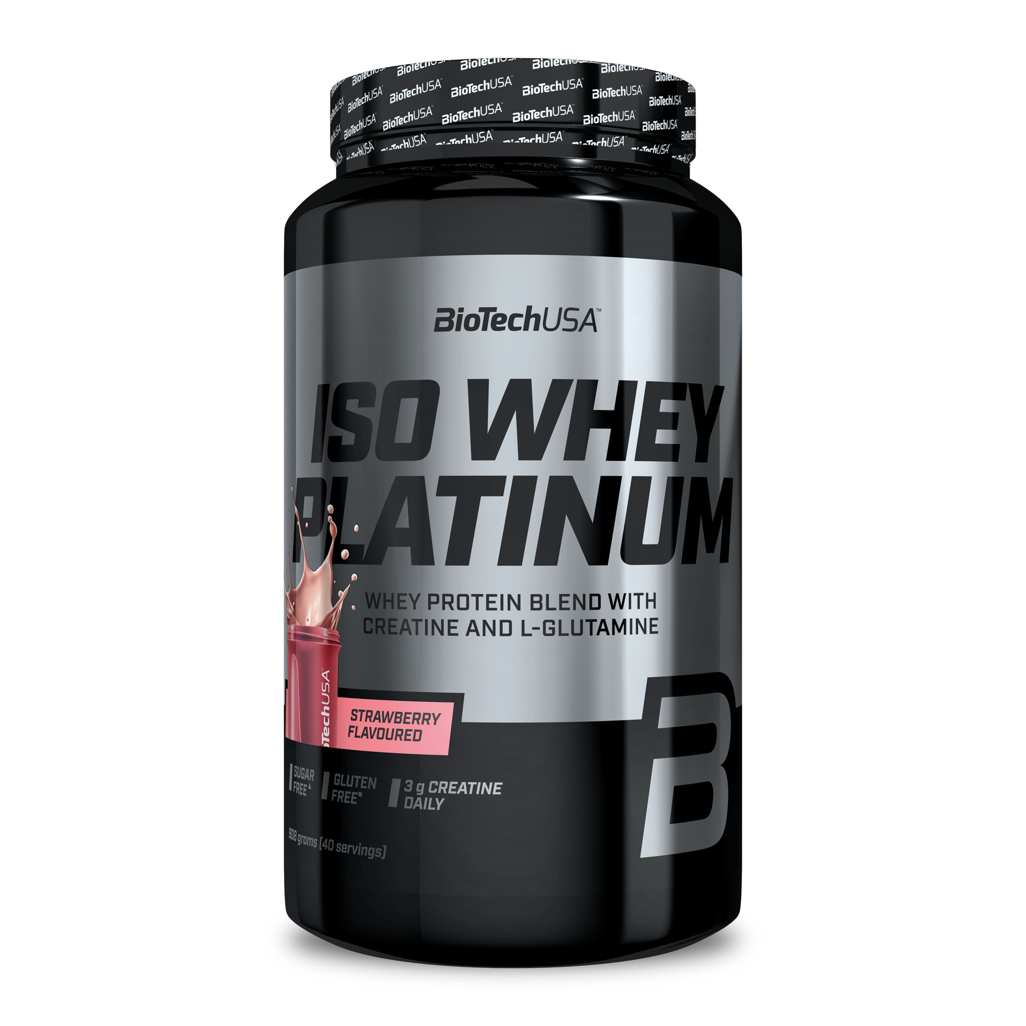 Proteina din Zer Izolat, BioTechUSA, Iso Whey Platinum, 908g Strawberry