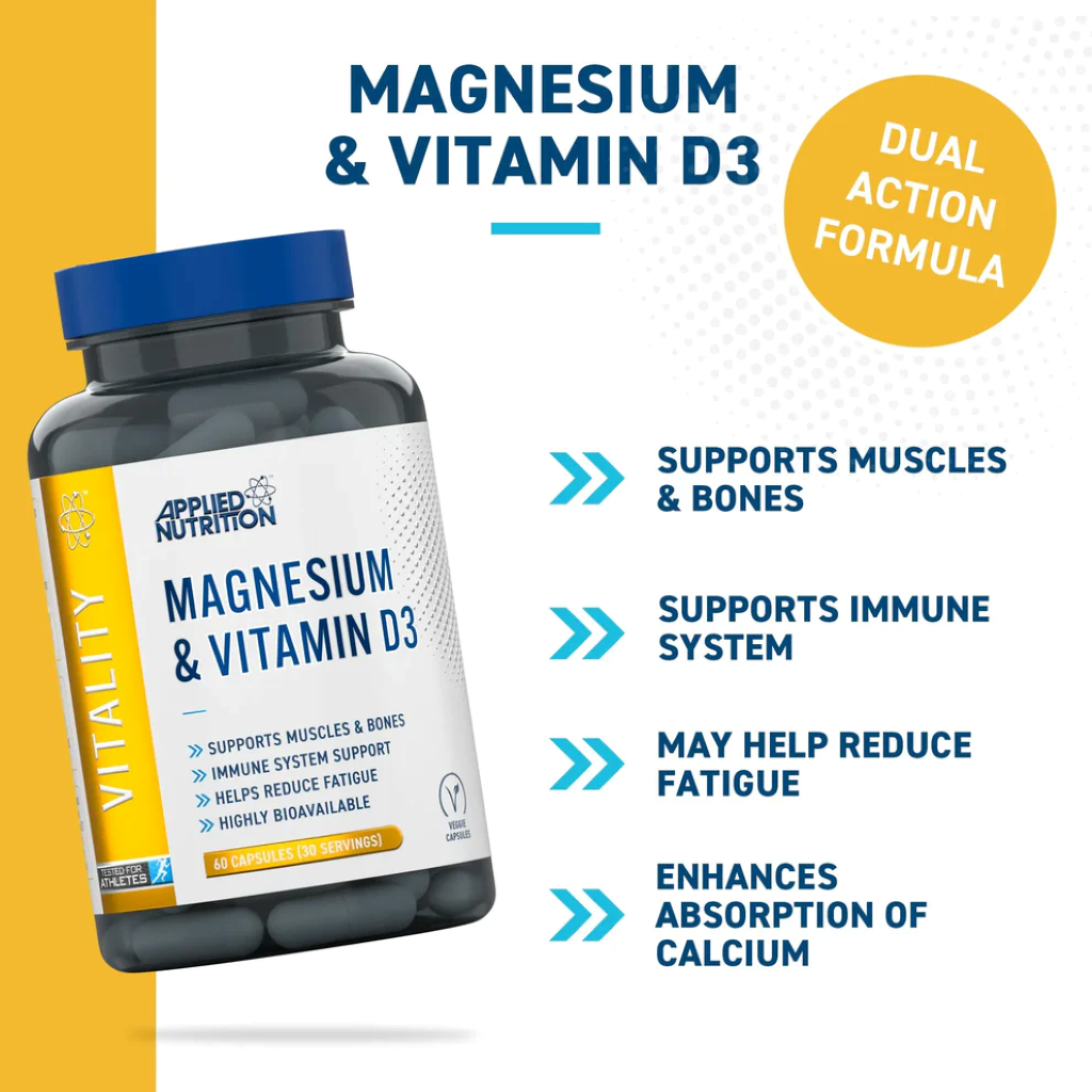 Magneziu & Vitamina D3, Applied Nutrition, Magnesium & Vitamin D3, 60 Capsule
