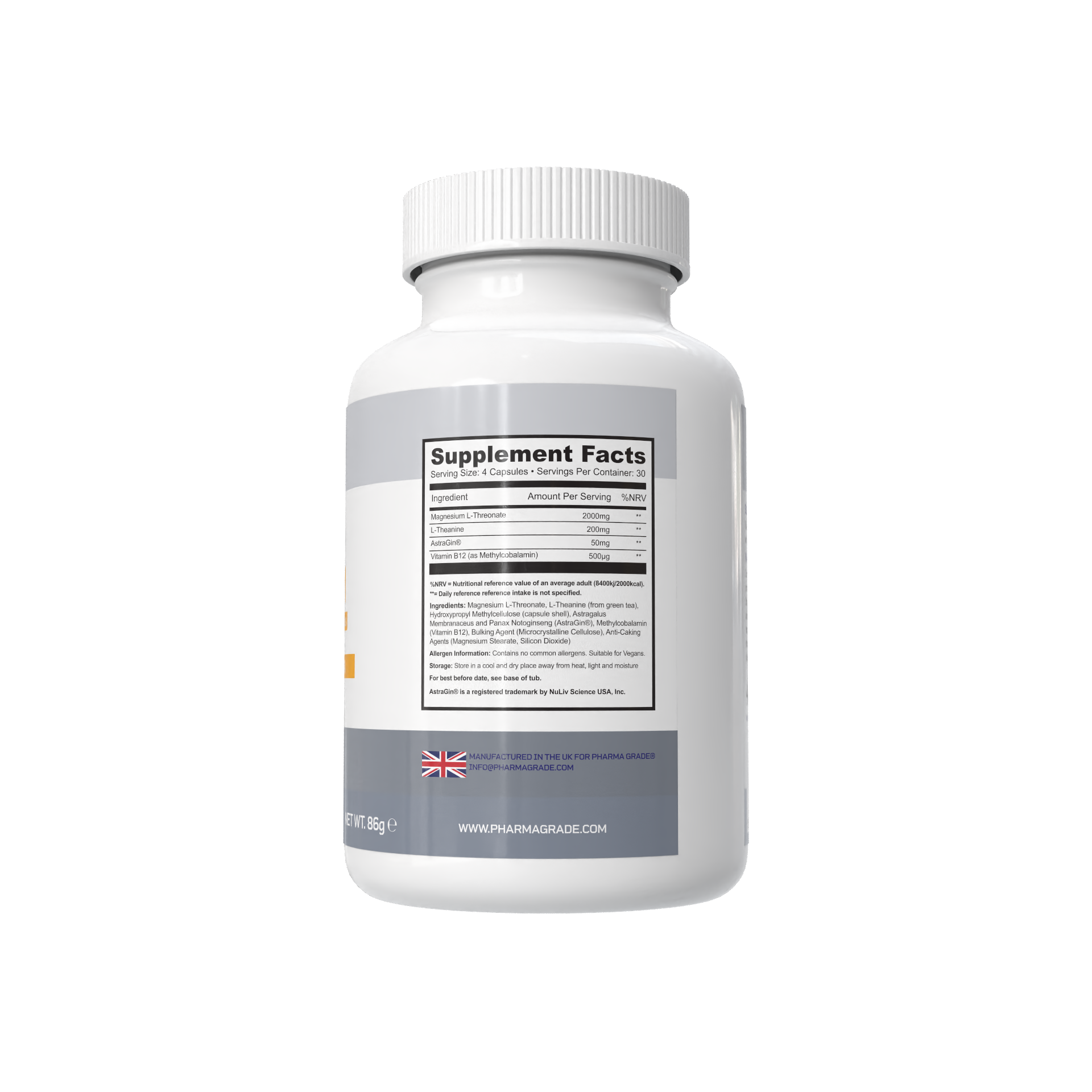 Magneziu Treonat, Pharma Grade, Magnesium Threonate Plus, 120 Capsule