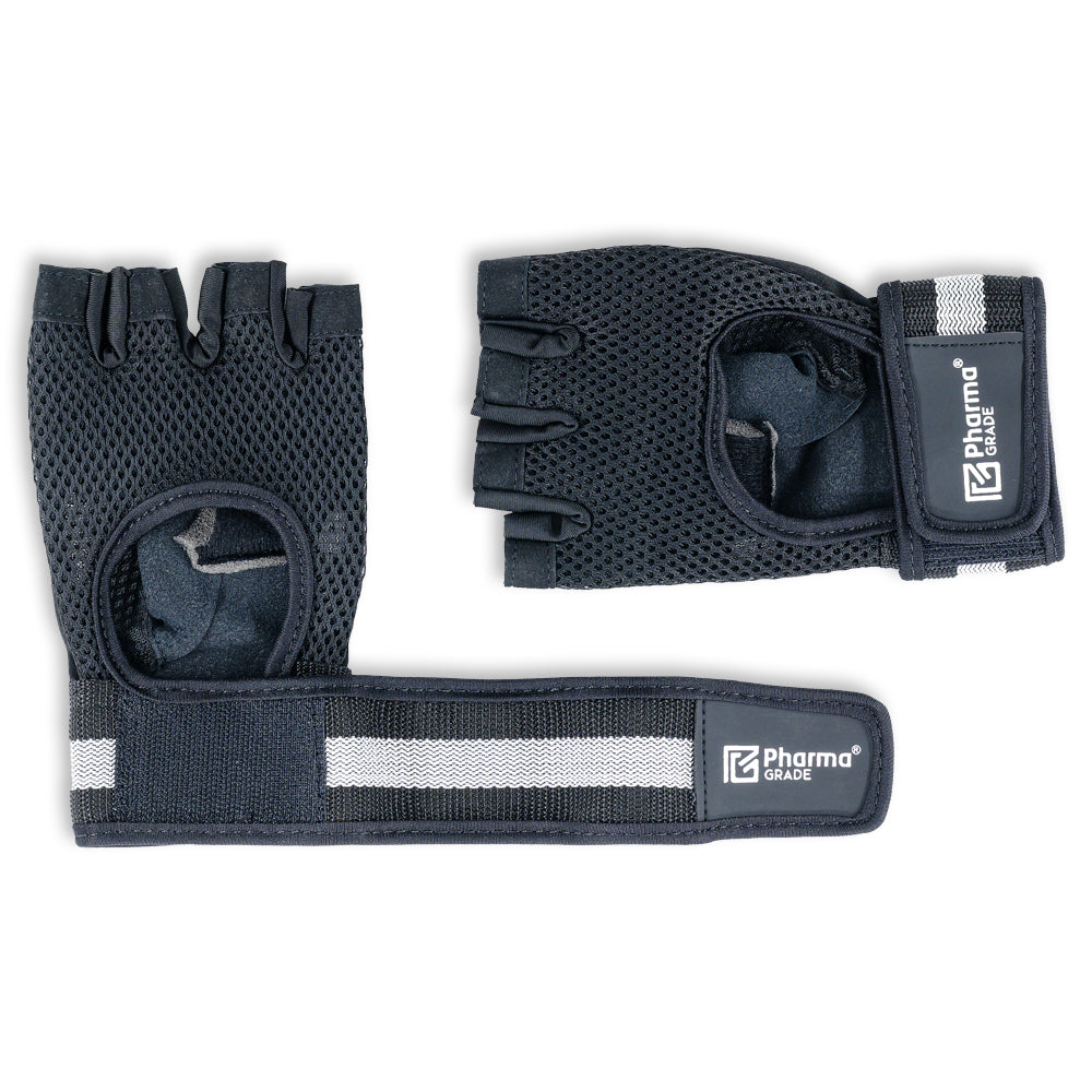 Manusi Fitness, Pharma Grade, Fitness Gloves Simple, Black / White