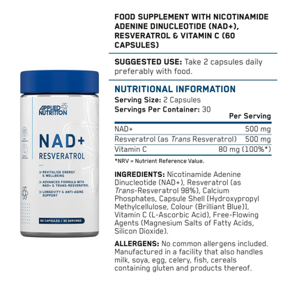 NAD+ Resveratrol, Applied Nutrition, NAD + Resveratrol, 60 Capsule