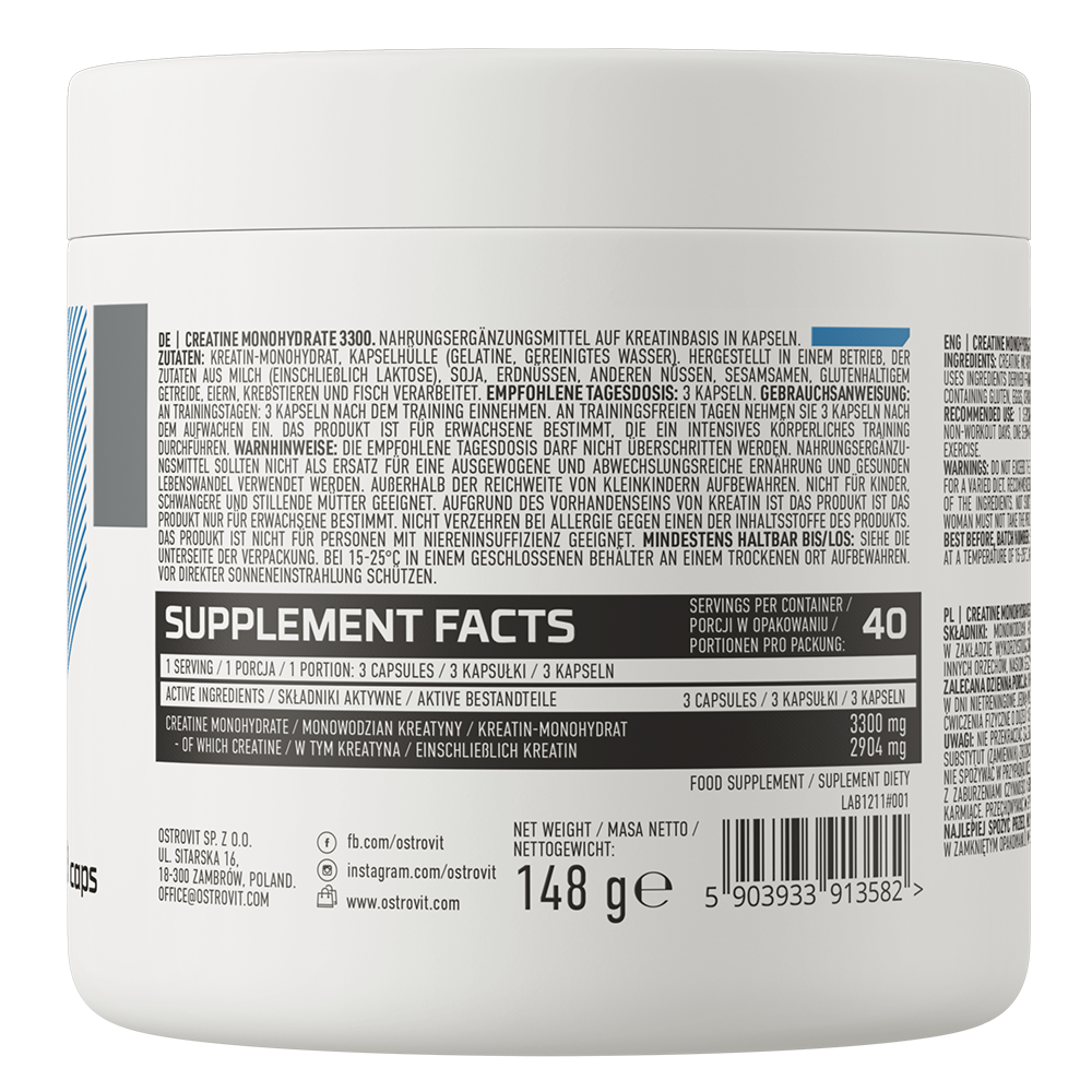 Creatina Capsule, OstroVit, Creatine Monohydrate 3300mg, 120 Tablete