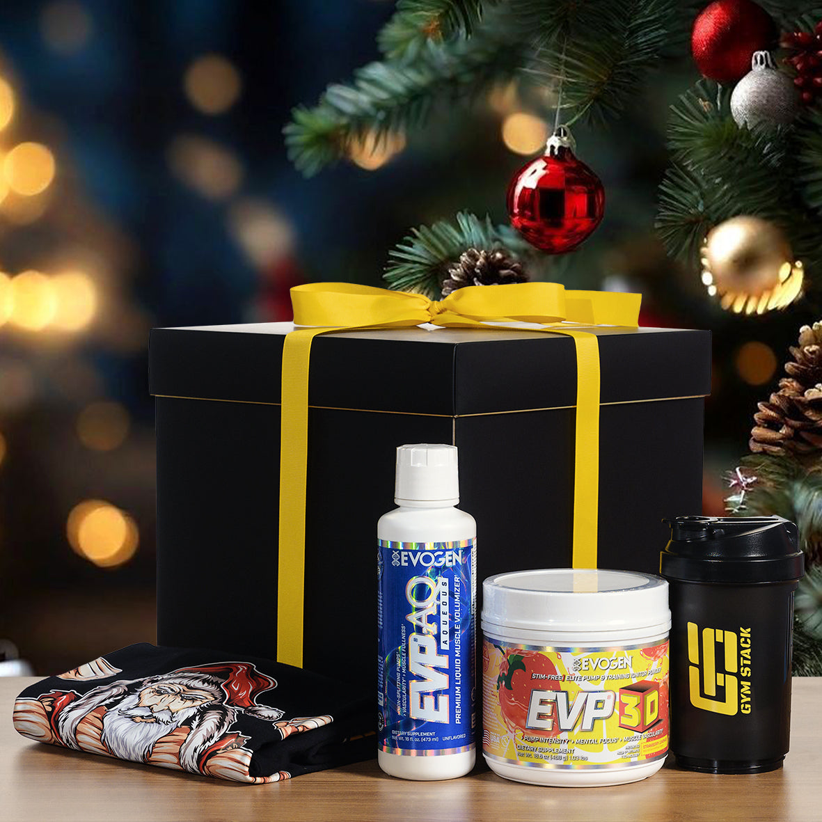 Pachet Cadou Crăciun, Pre-Workout Evogen EVP 3D + Glicerol Lichid Evogen EVP-AQ + Shaker + Tricou