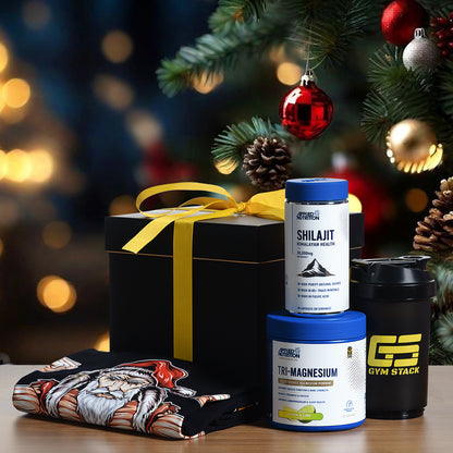 Pachet cadou Crăciun, Applied Shialjit, Tri magnesium, shaker 500 ml și tricou Jacked santa