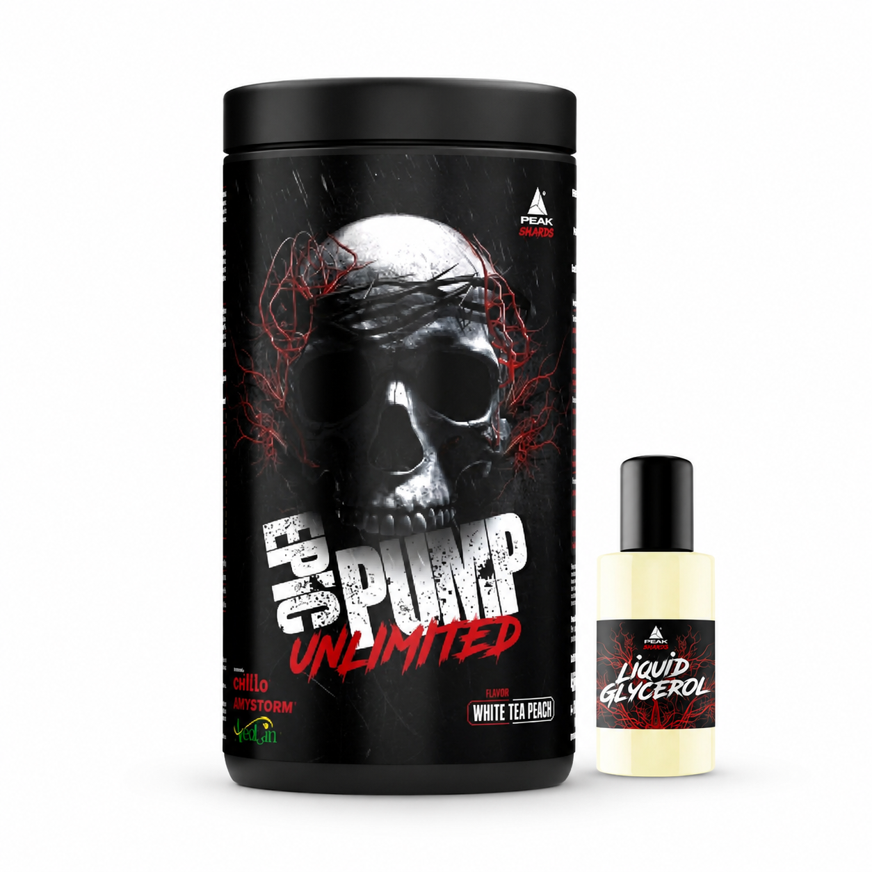 Pre-Workout fără Cafeină, PEAK, Epic Pump Unlimited + Liquid Glycerol, 450g + 80ml