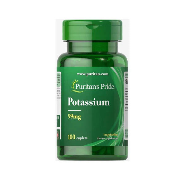 Potasiu, Puritan's Pride, Potassium 99mg, 100 Caplets