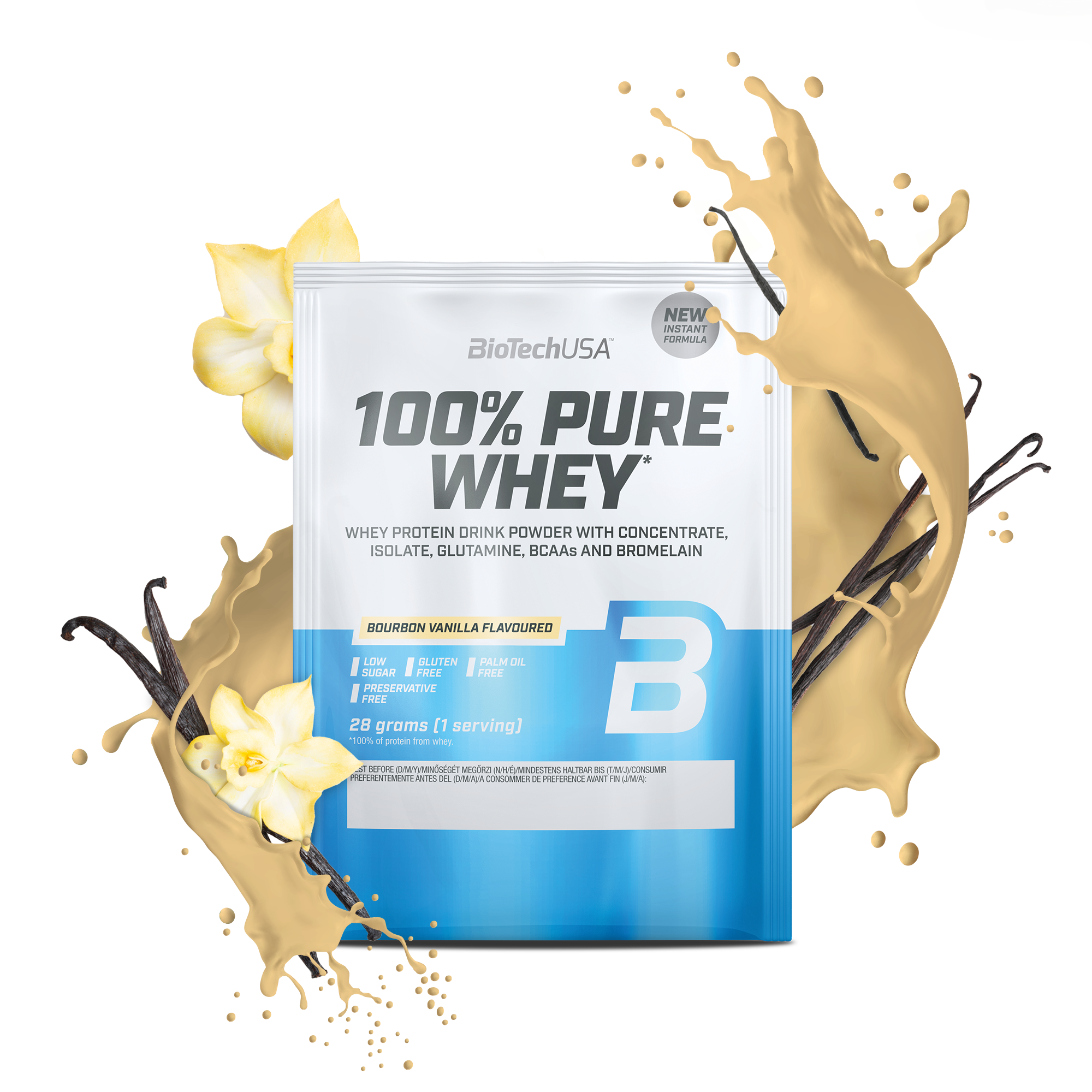 Proteina din zer, BioTechUSA, 100% Pure Whey, 28g, Bourbon Vanilla