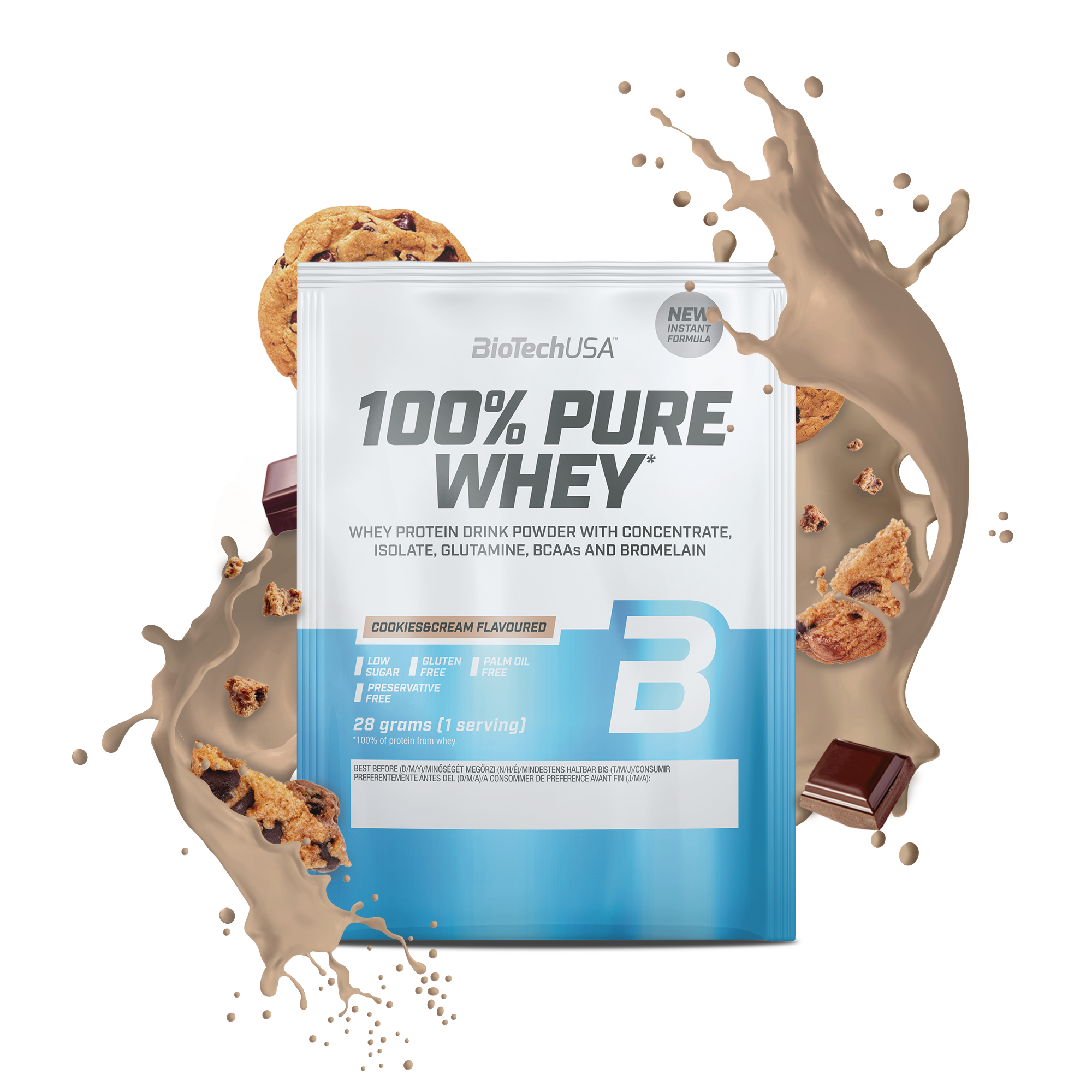 Proteina din zer, BioTechUSA, 100% Pure Whey, 28g, Cookies & Cream