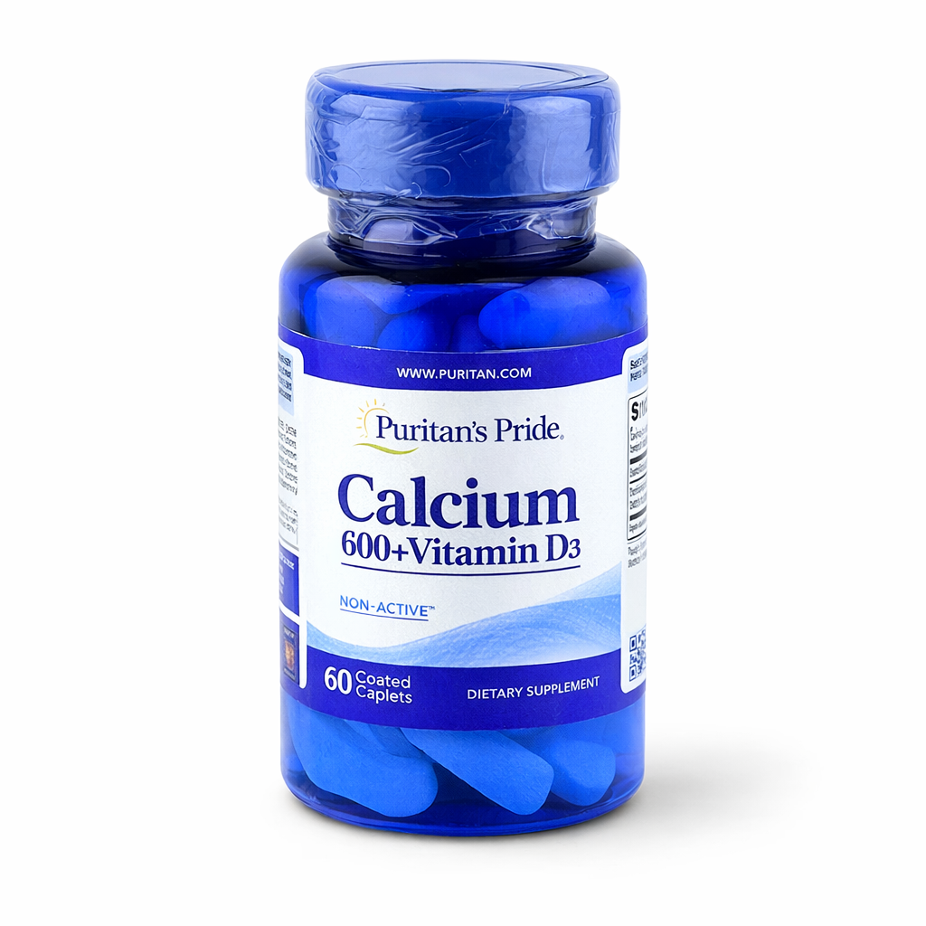 Calciu + Vitamina D3, Puritan's Pride, Calcium 600mg + Vitamin D3, 60 Coated Caplets