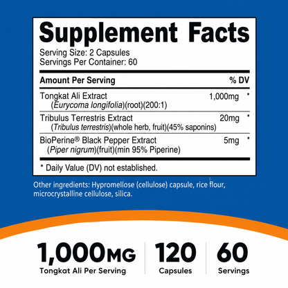 Extract de Tongkat Ali, Nutricost, Tongkat Ali 200:1 Extract, 120 Capsule