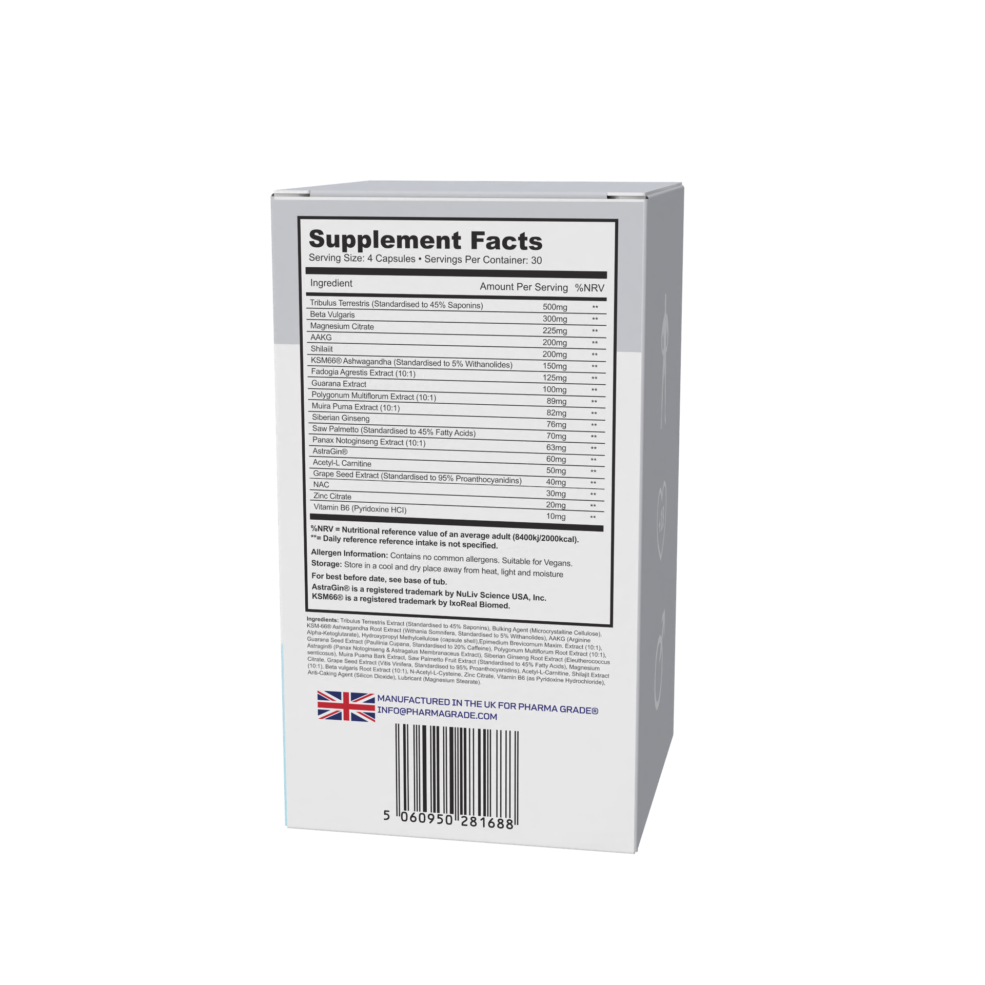 Supplement Facts PhenoMen Pharma Grade KSM-66 Ashwagandha AstraGin 19 ingrediente active