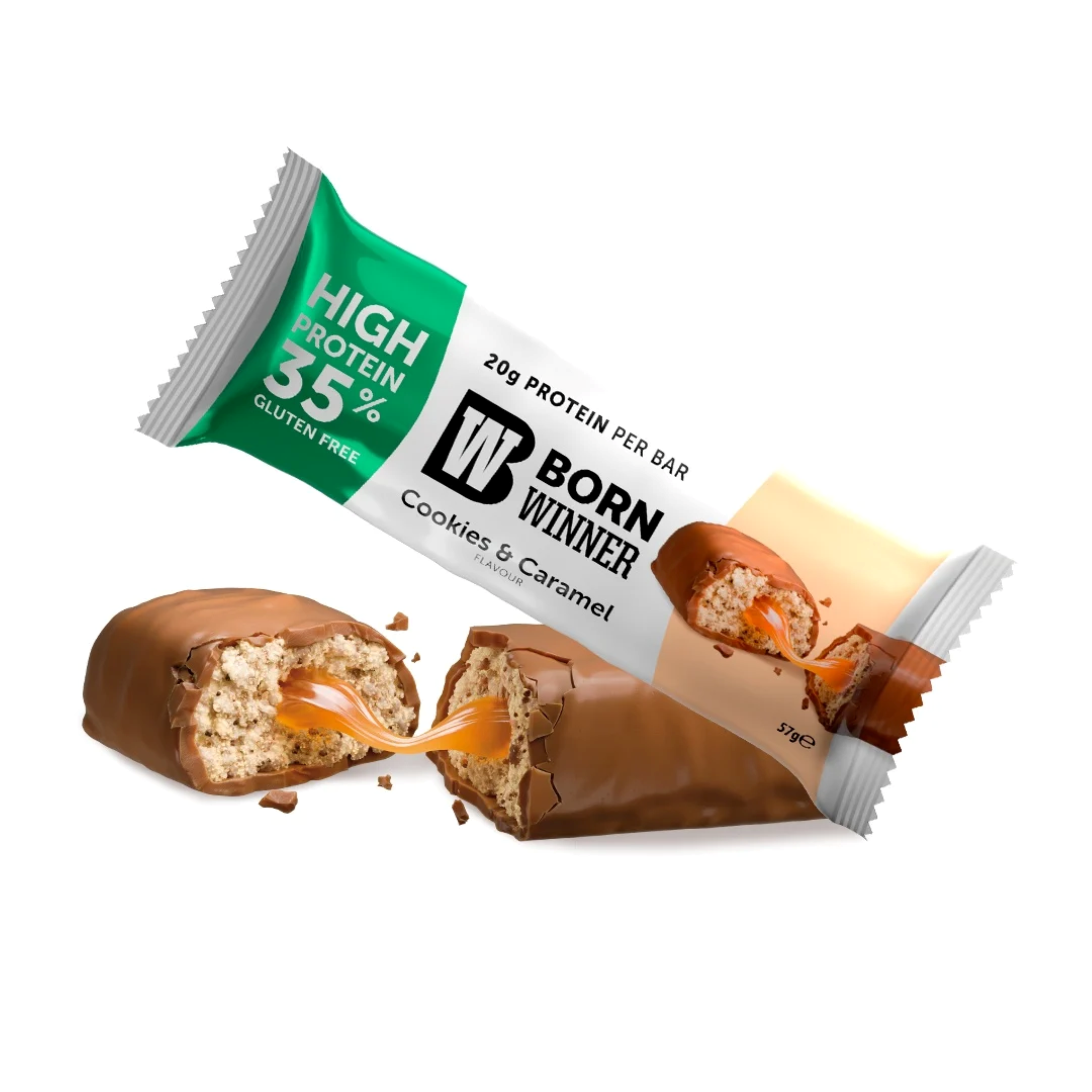 Baton proteic, Born Winner, High Protein Bar, 57g, Cookies & Caramel