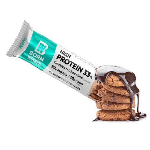 Baton Proteic, Born Winner, Keto High Protein Bar, 60g, Biscuiti si Ciocolata